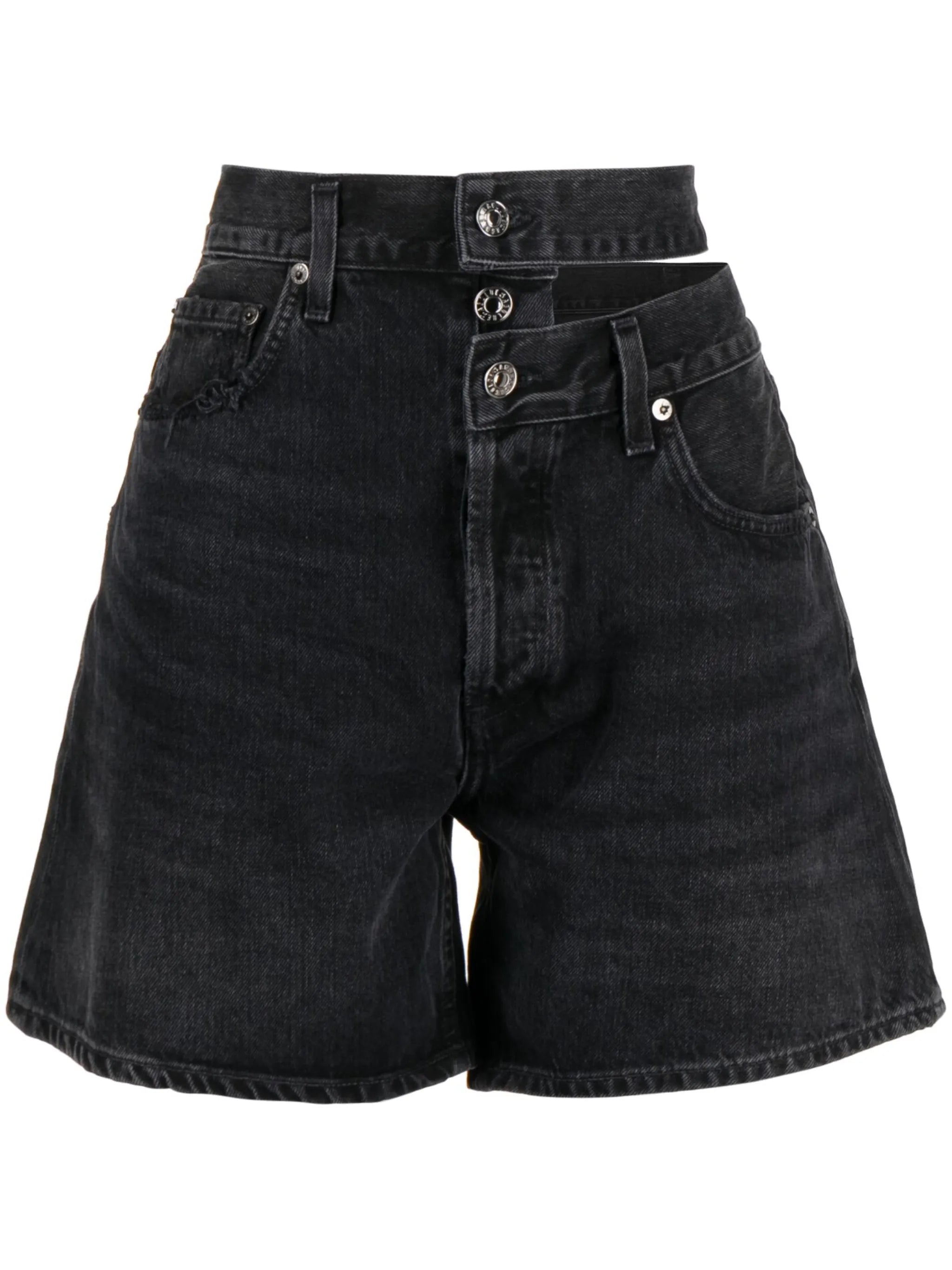 broken-waistband denim shorts