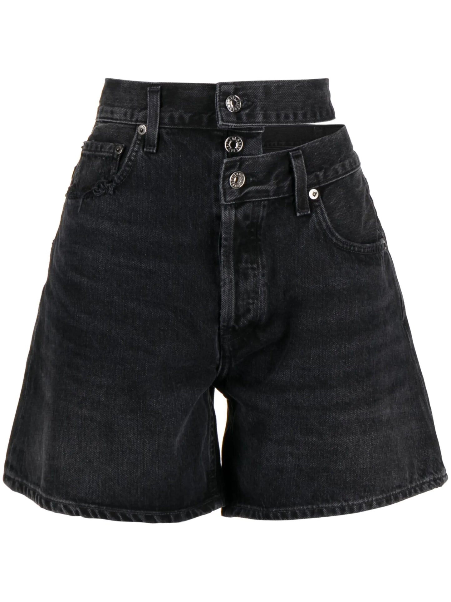 broken-waistband denim shorts
