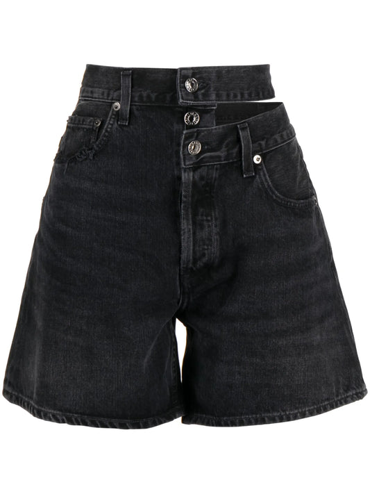 broken-waistband denim shorts