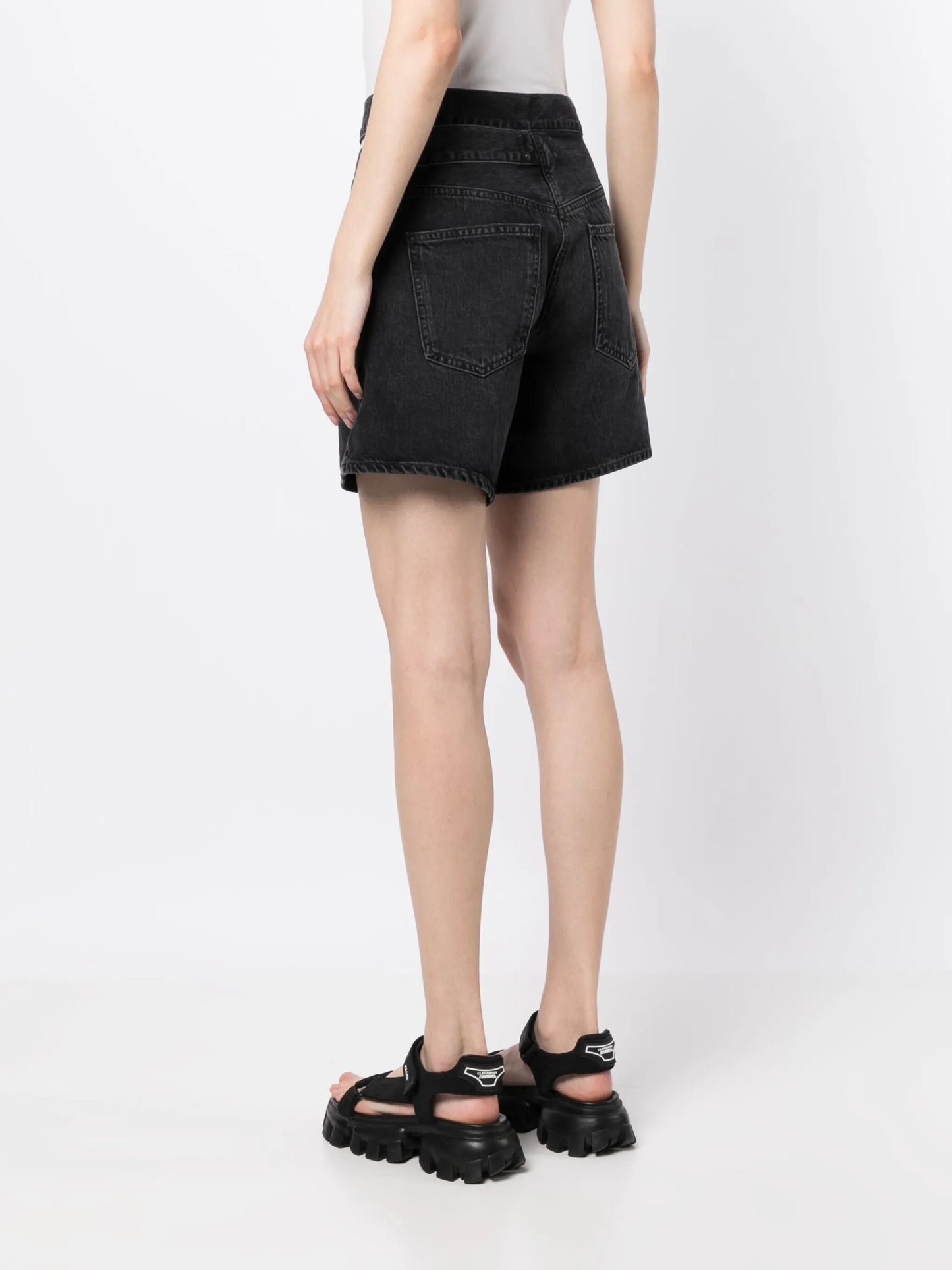 broken-waistband denim shorts