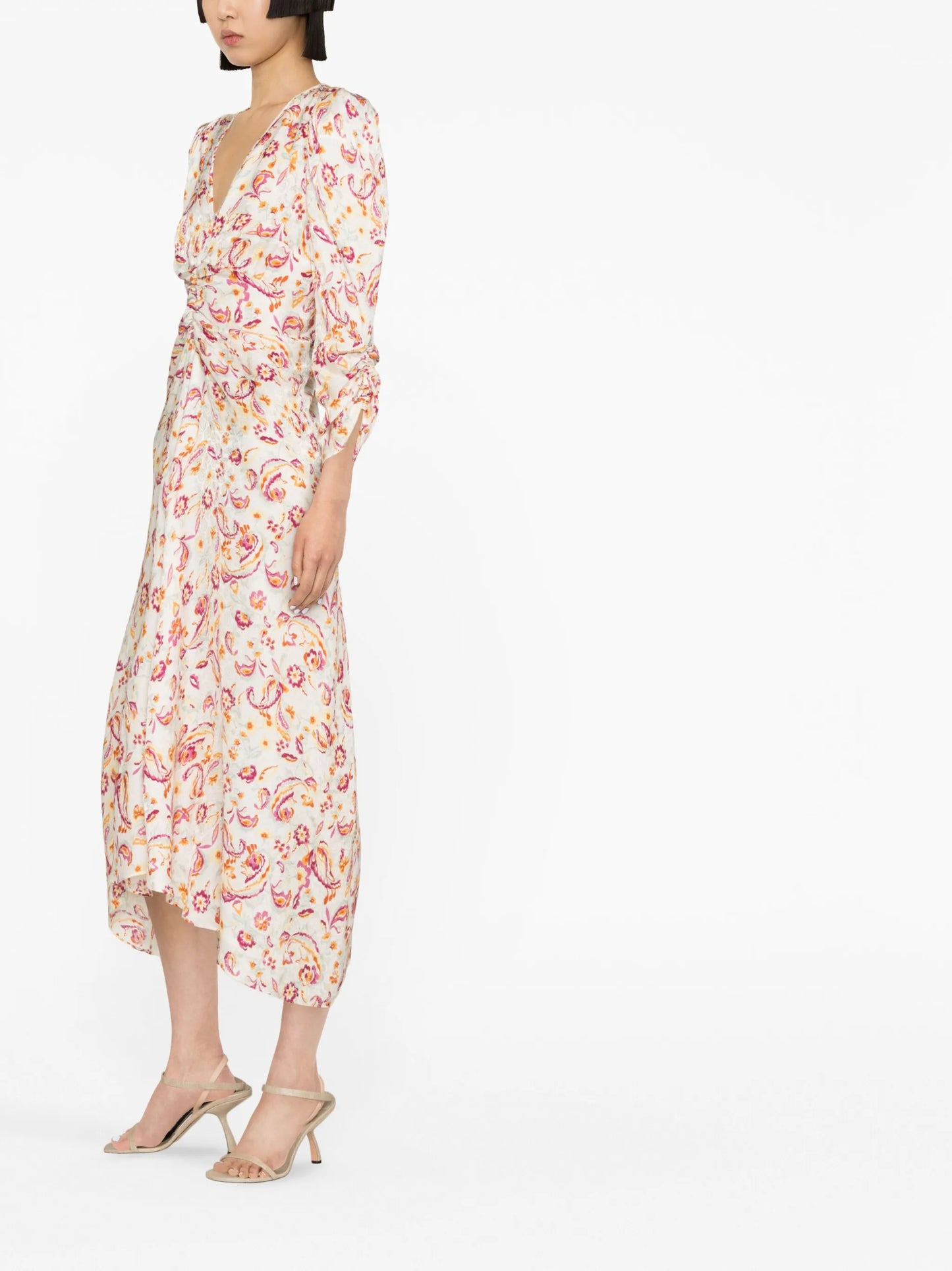 flower-print silk-blend midi dress