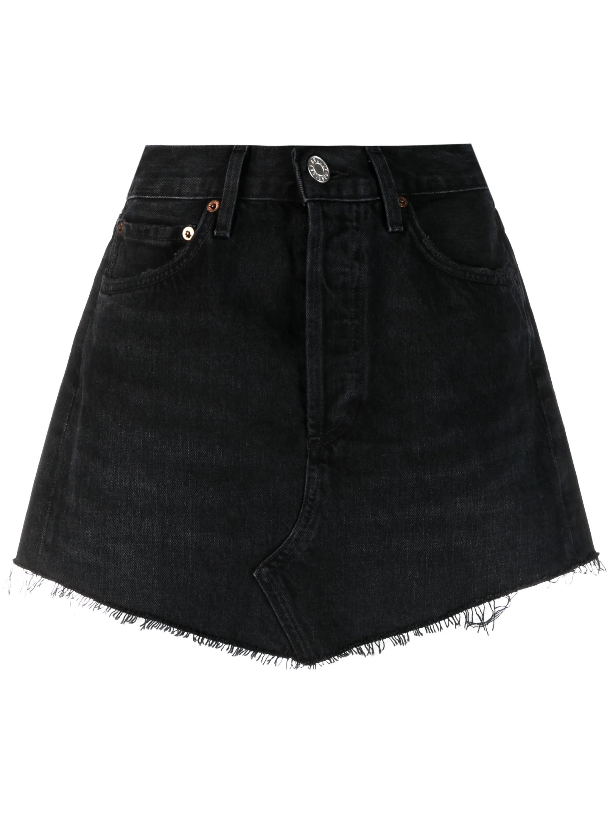 raw-cut hem denim skirt
