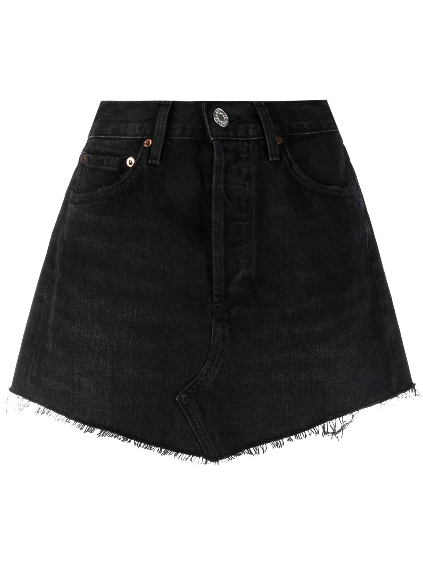 raw-cut hem denim skirt