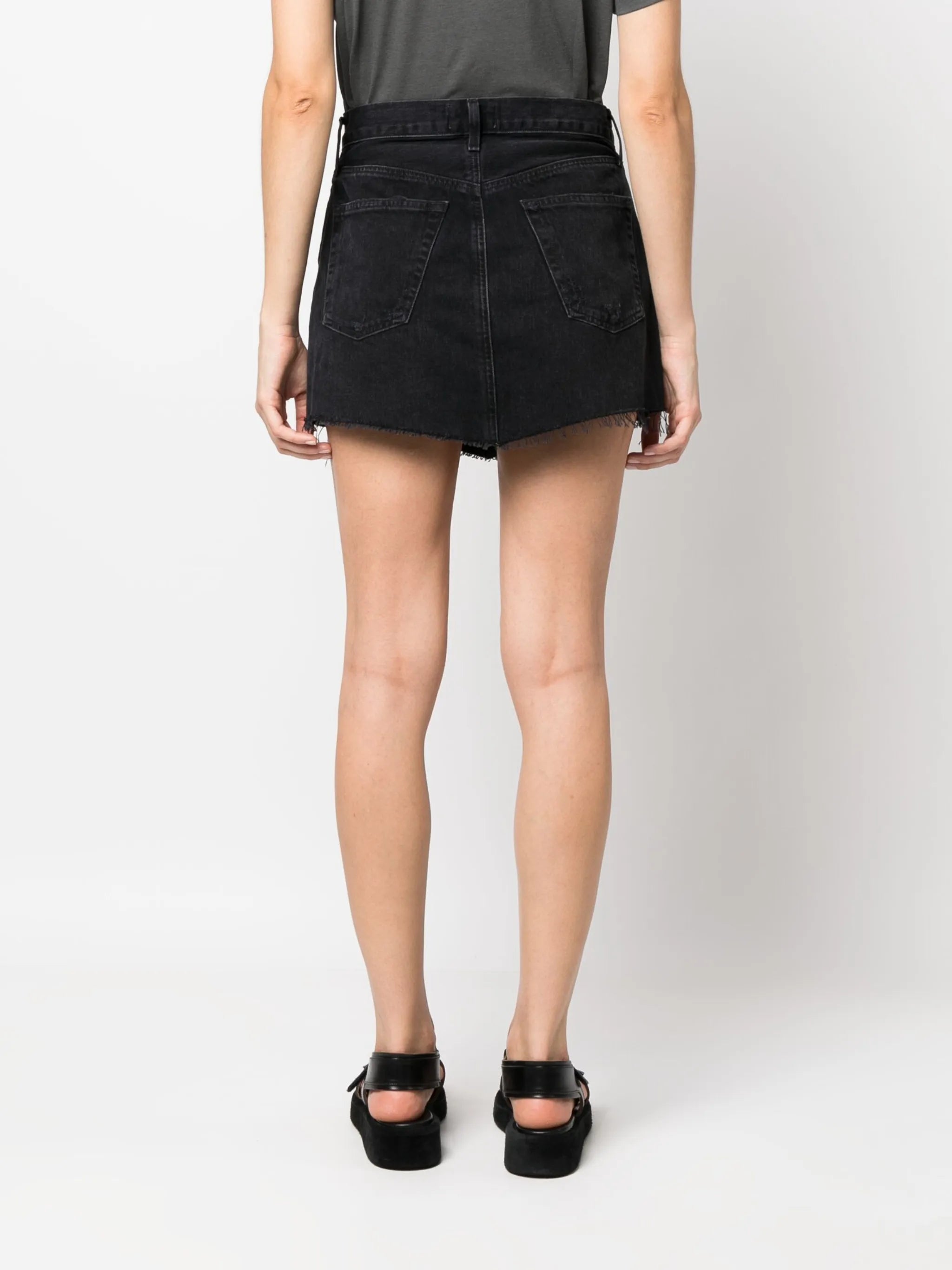 raw-cut hem denim skirt