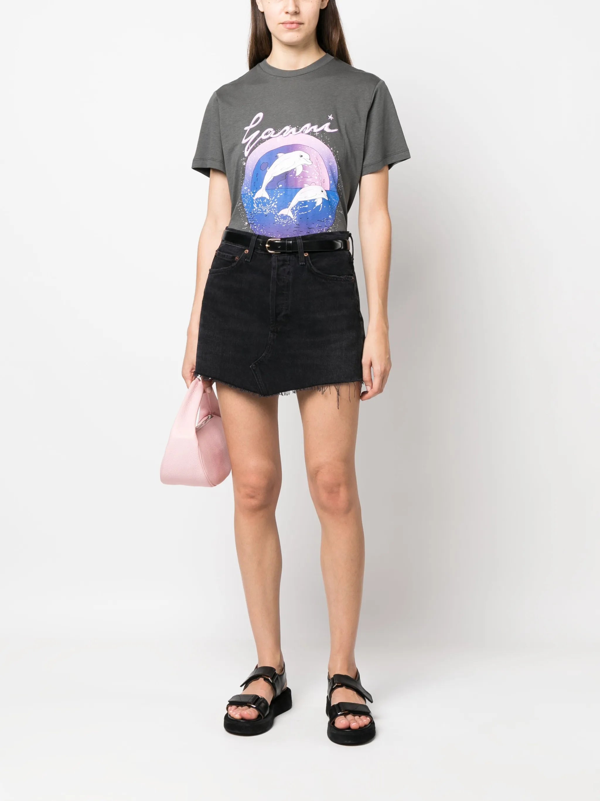 raw-cut hem denim skirt