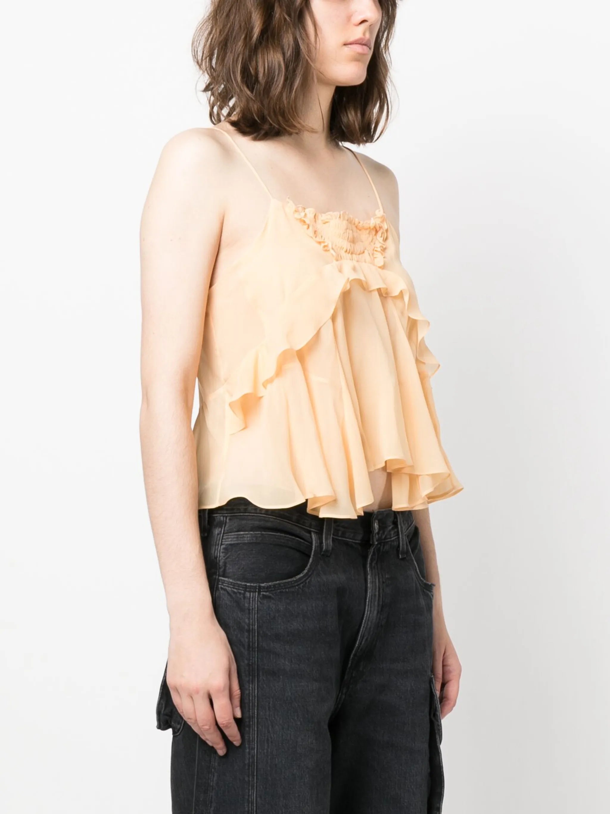 semi-sheer draped tank top