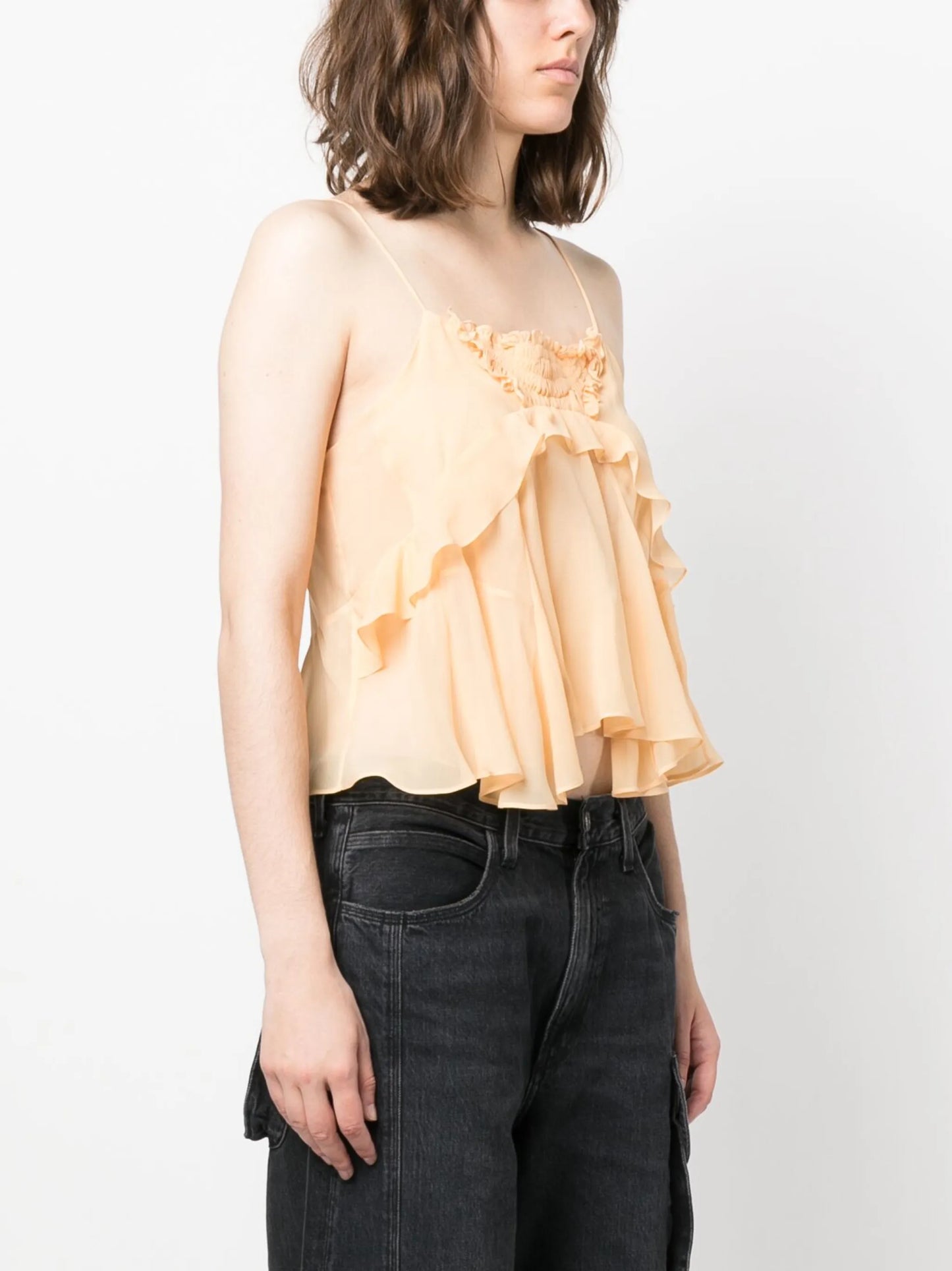 semi-sheer draped tank top