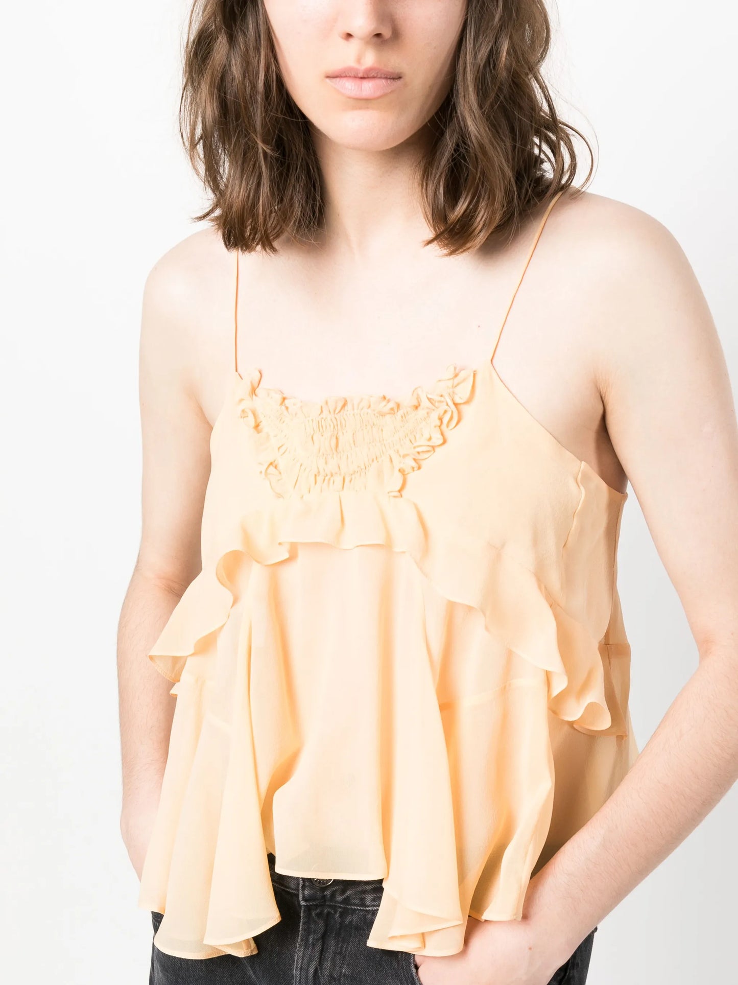 semi-sheer draped tank top