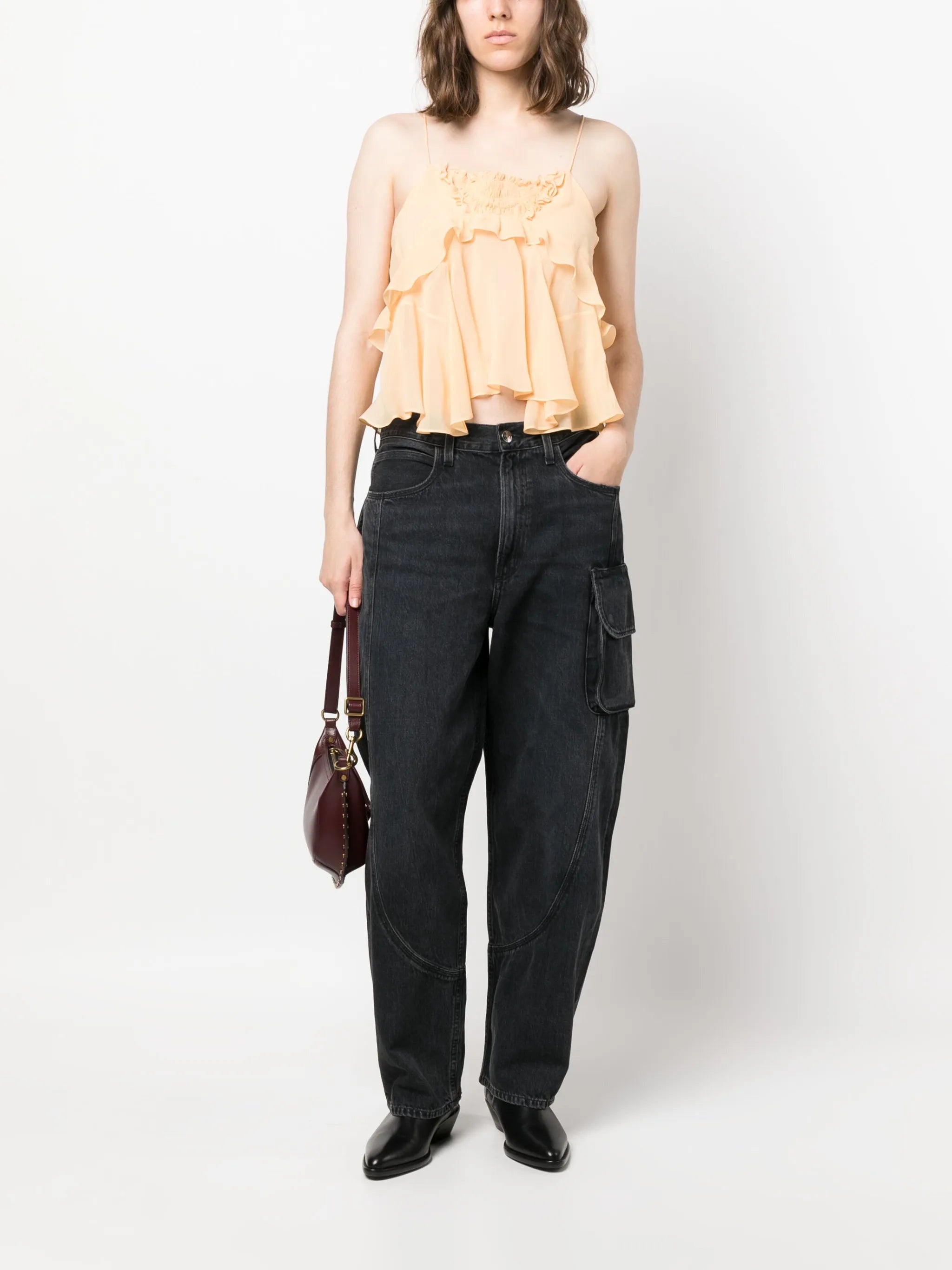 semi-sheer draped tank top