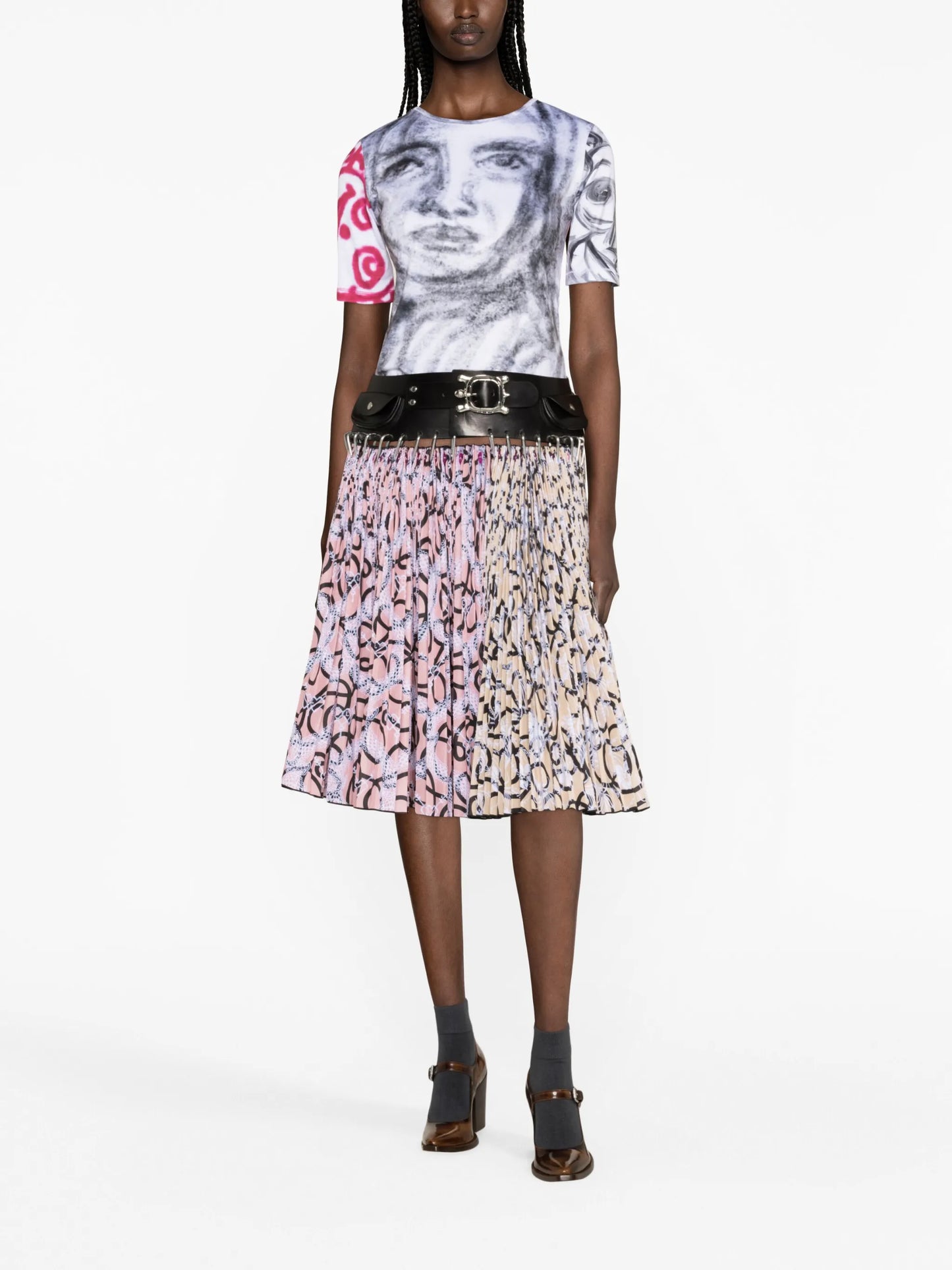 graphic-print cut-out skirt