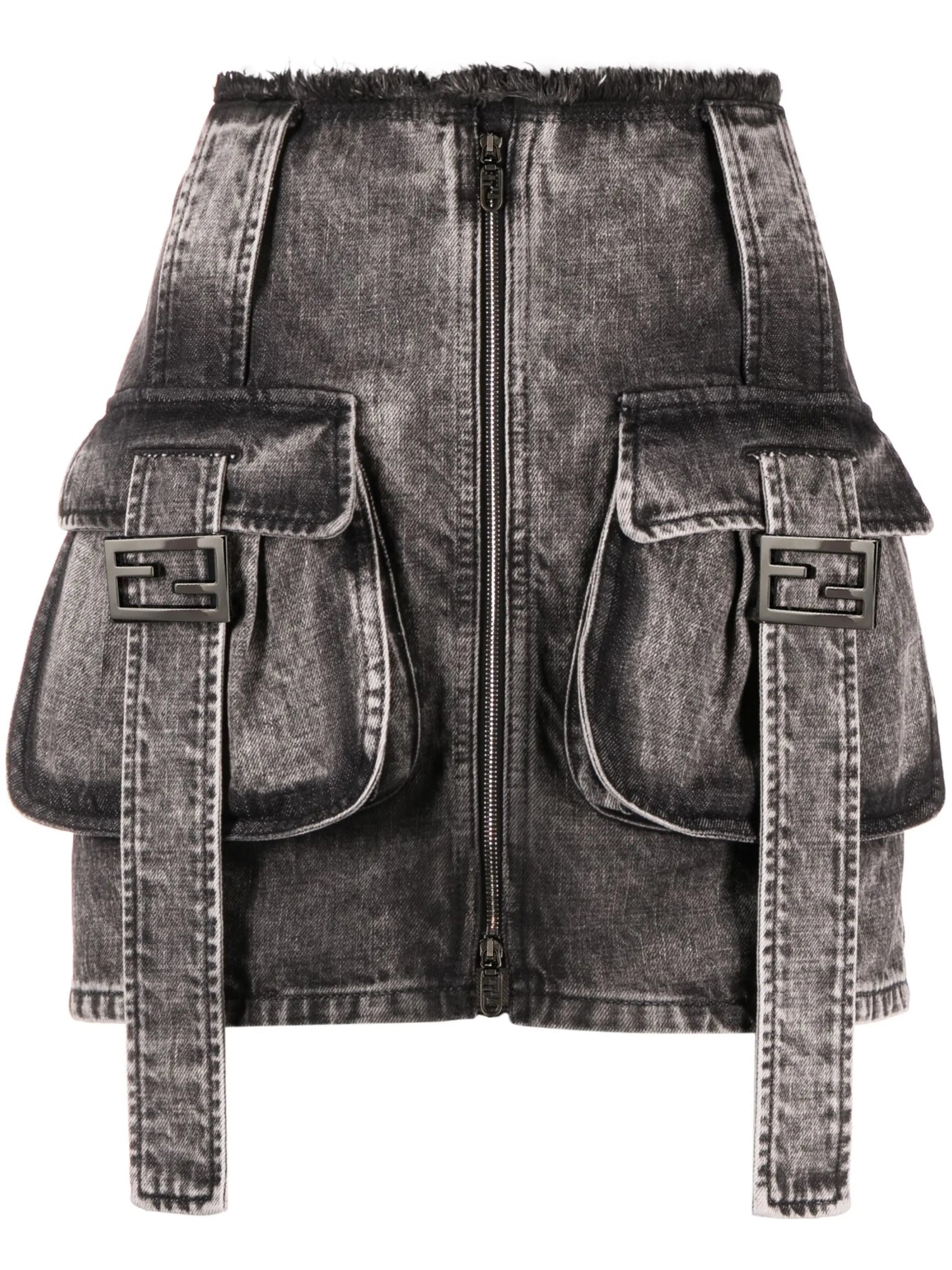 stonewashed denim cargo skirt