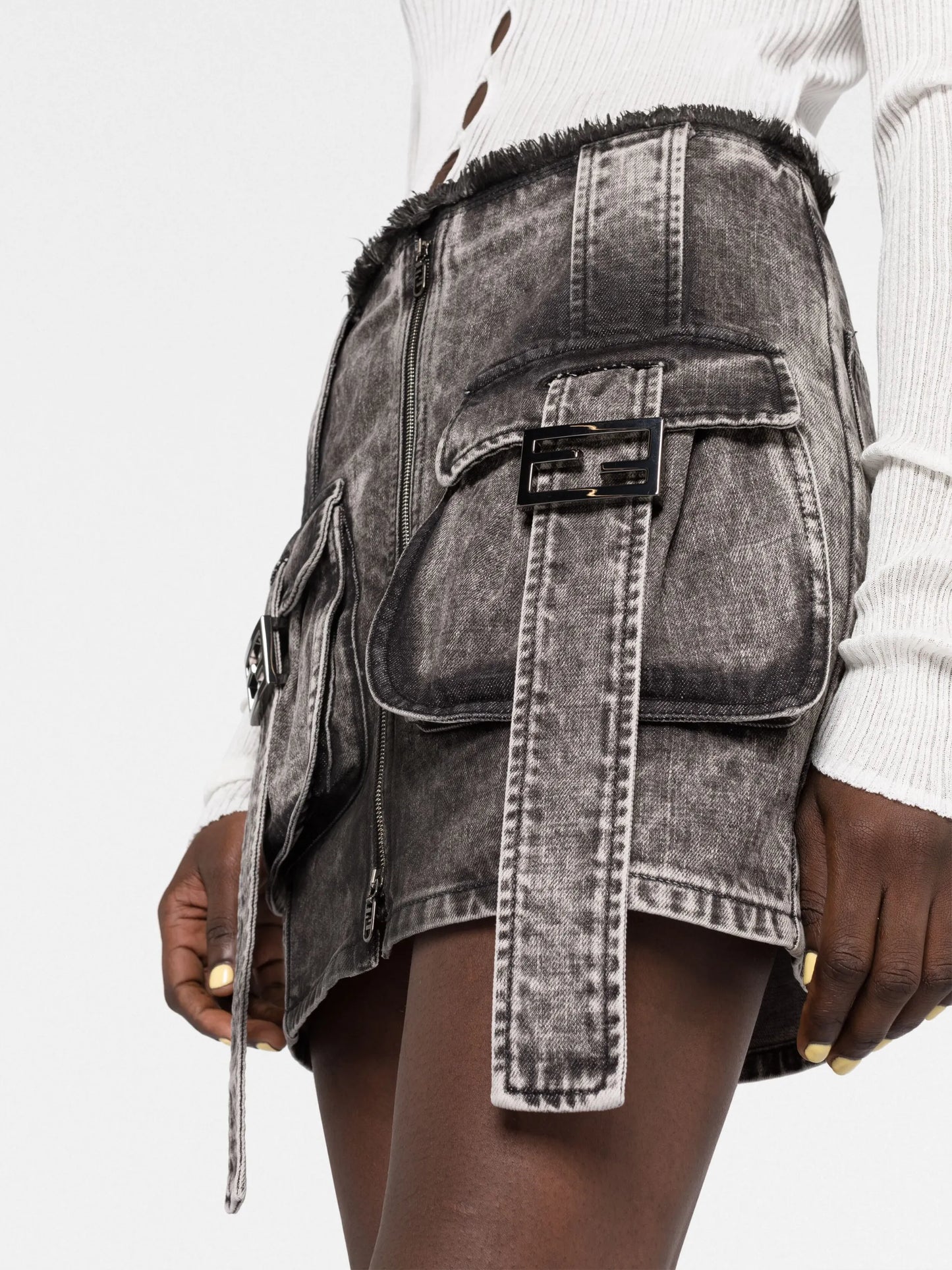 stonewashed denim cargo skirt