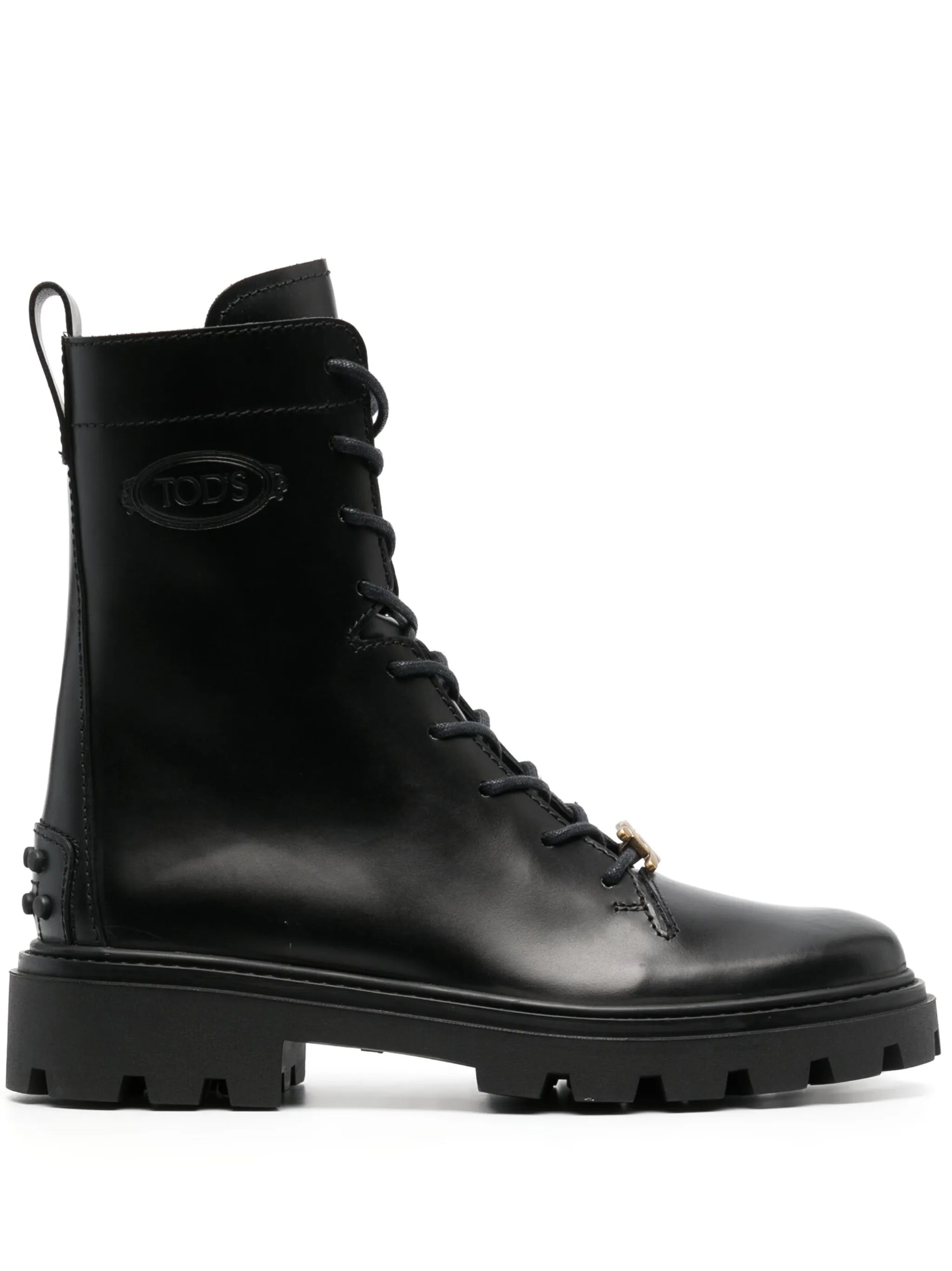 logo-plaque leather boots