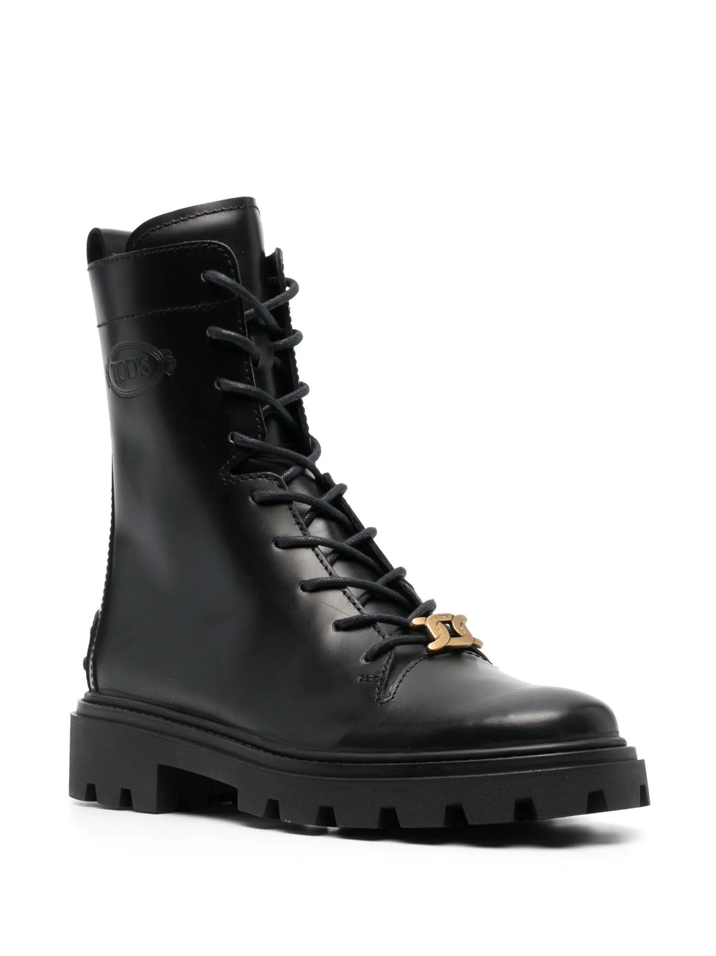 logo-plaque leather boots