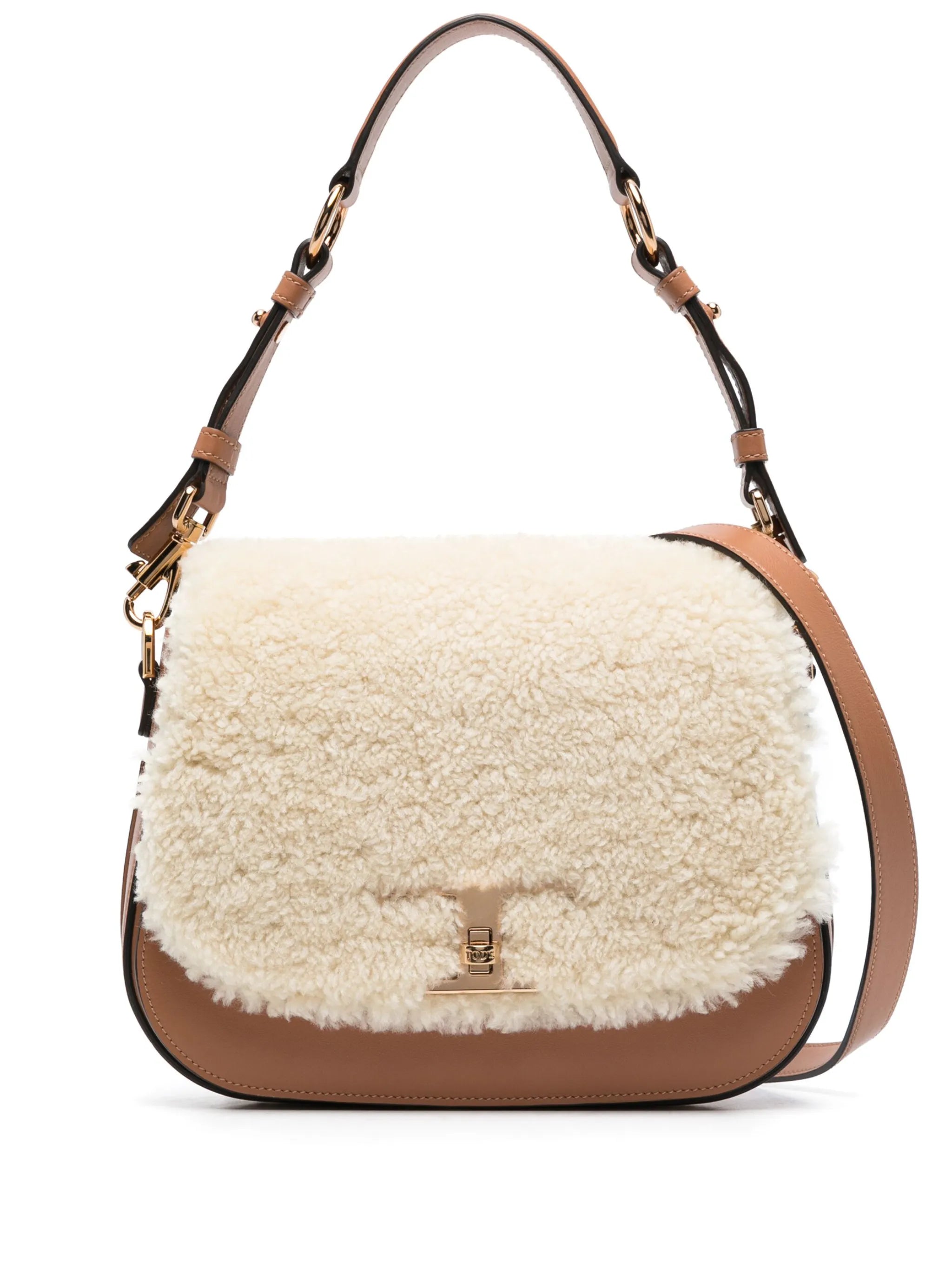 fleece-trim crossbody bag