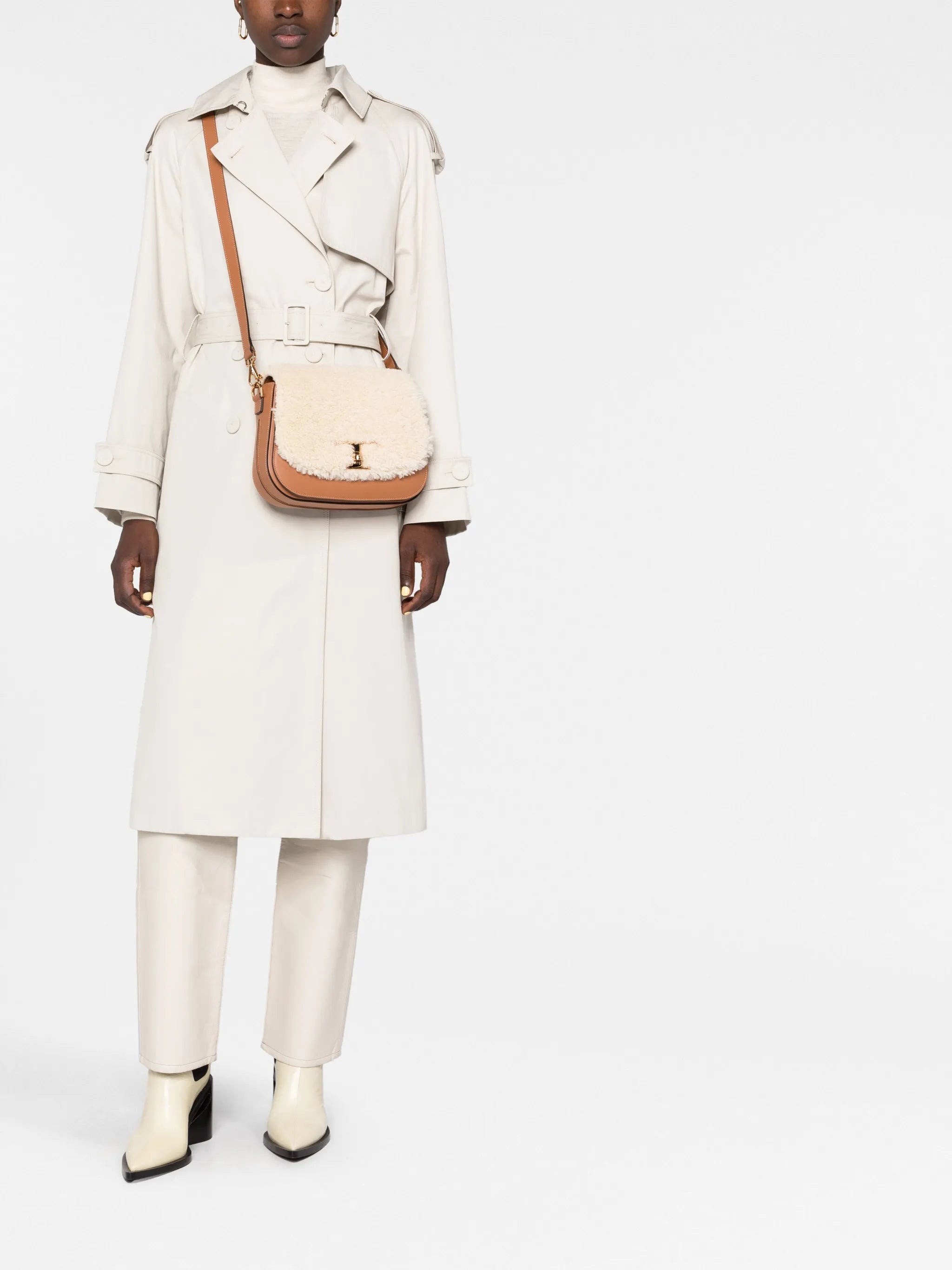 fleece-trim crossbody bag