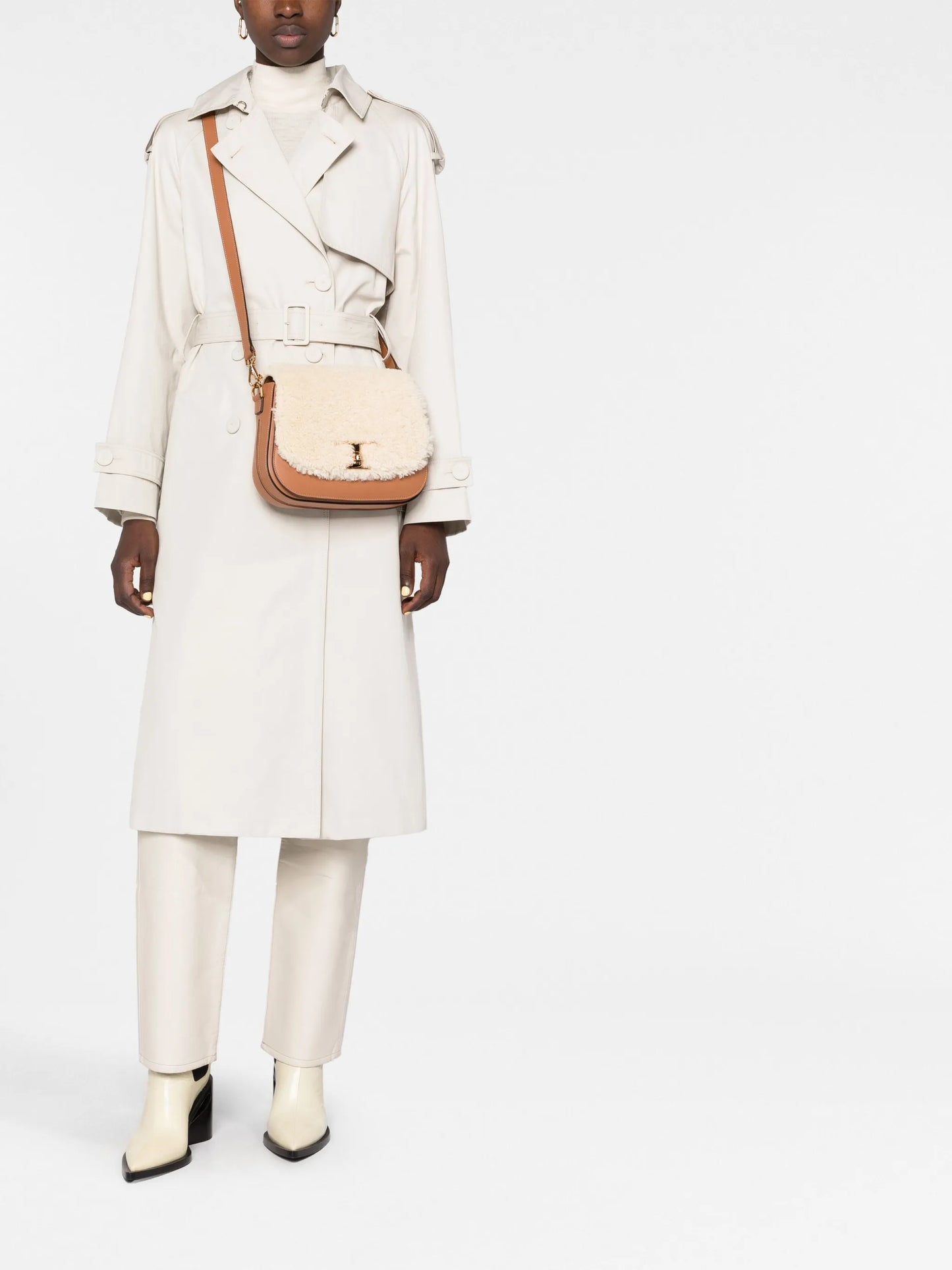 fleece-trim crossbody bag