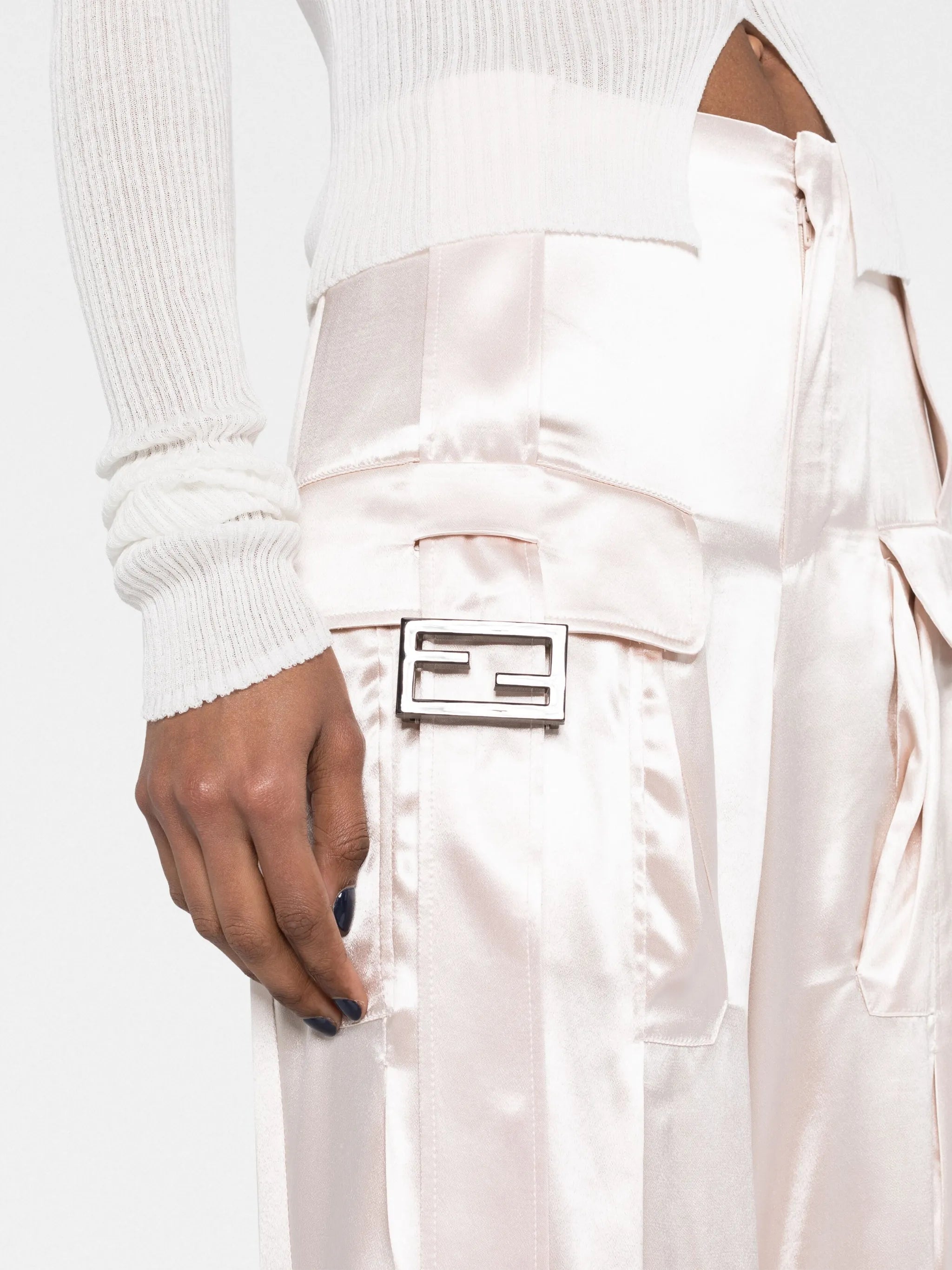 buckled satin cargo trousers