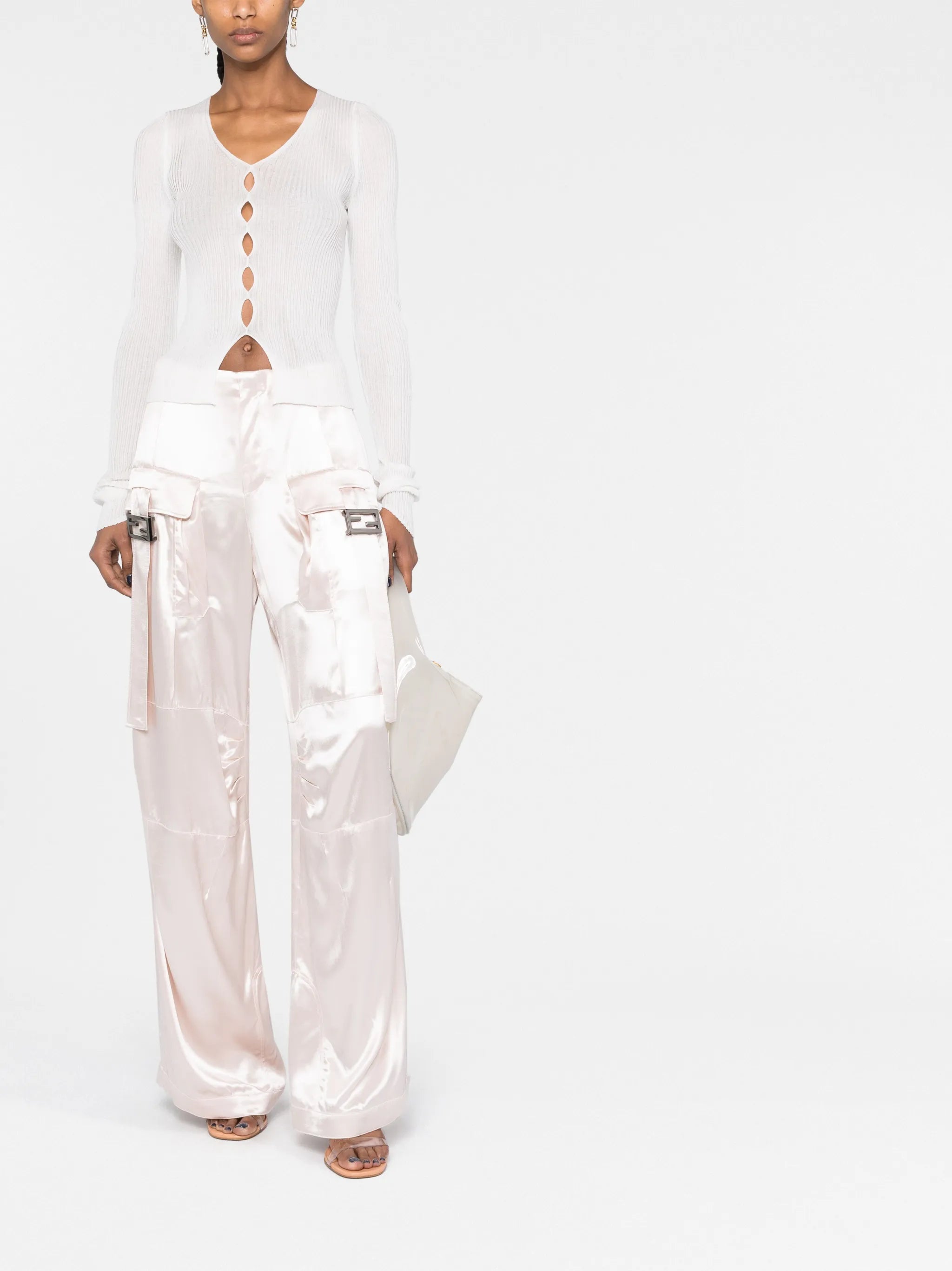 buckled satin cargo trousers