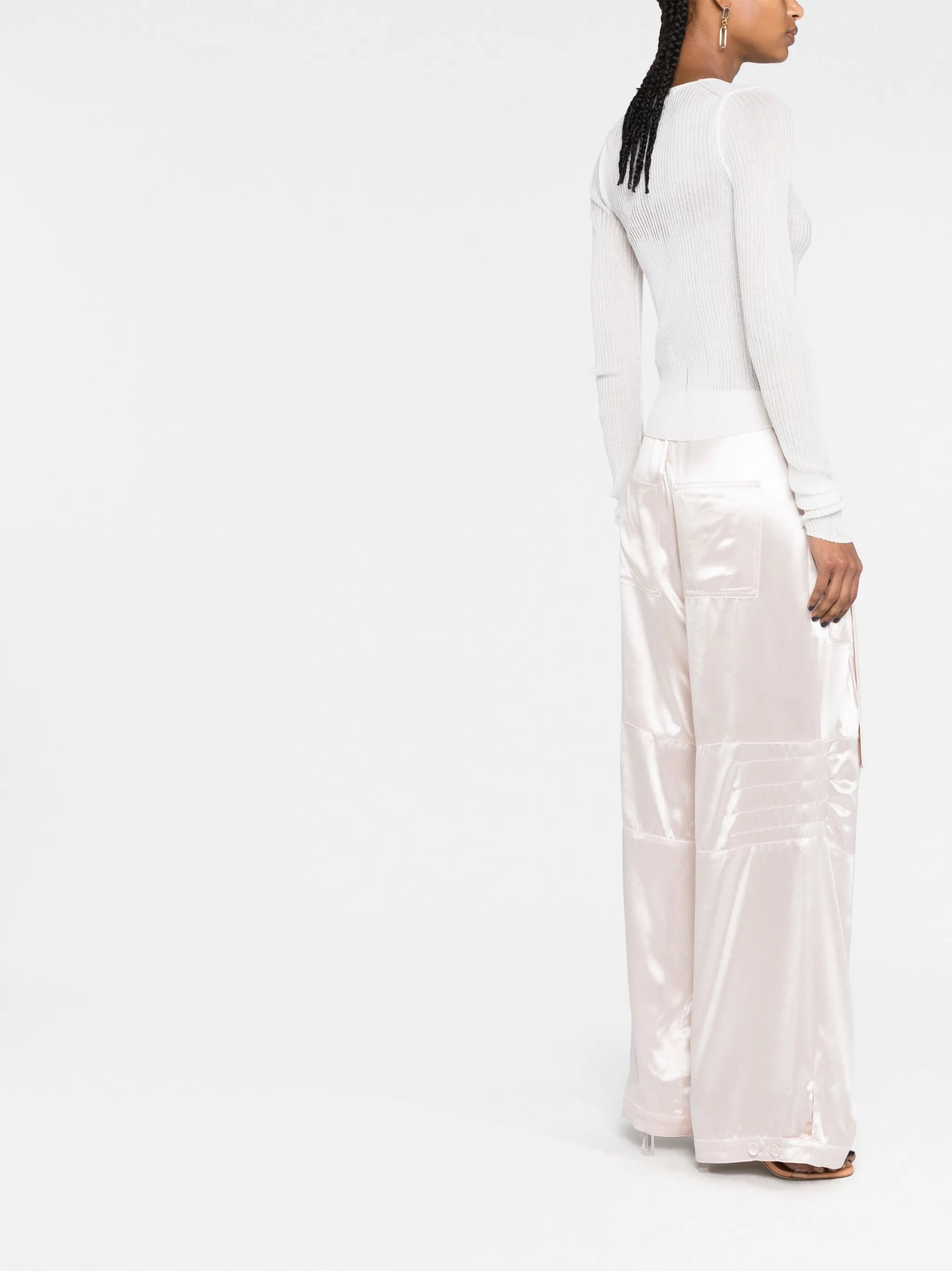 buckled satin cargo trousers