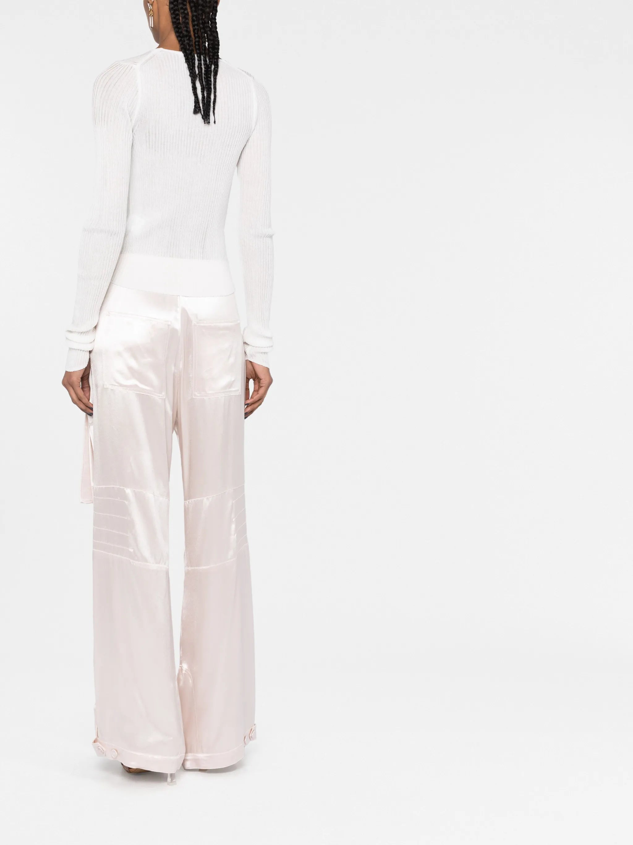 buckled satin cargo trousers