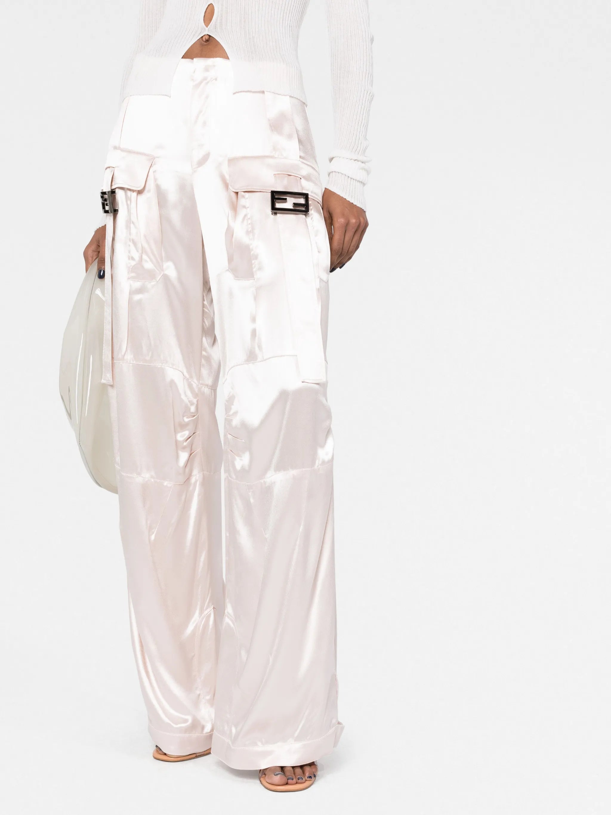 buckled satin cargo trousers
