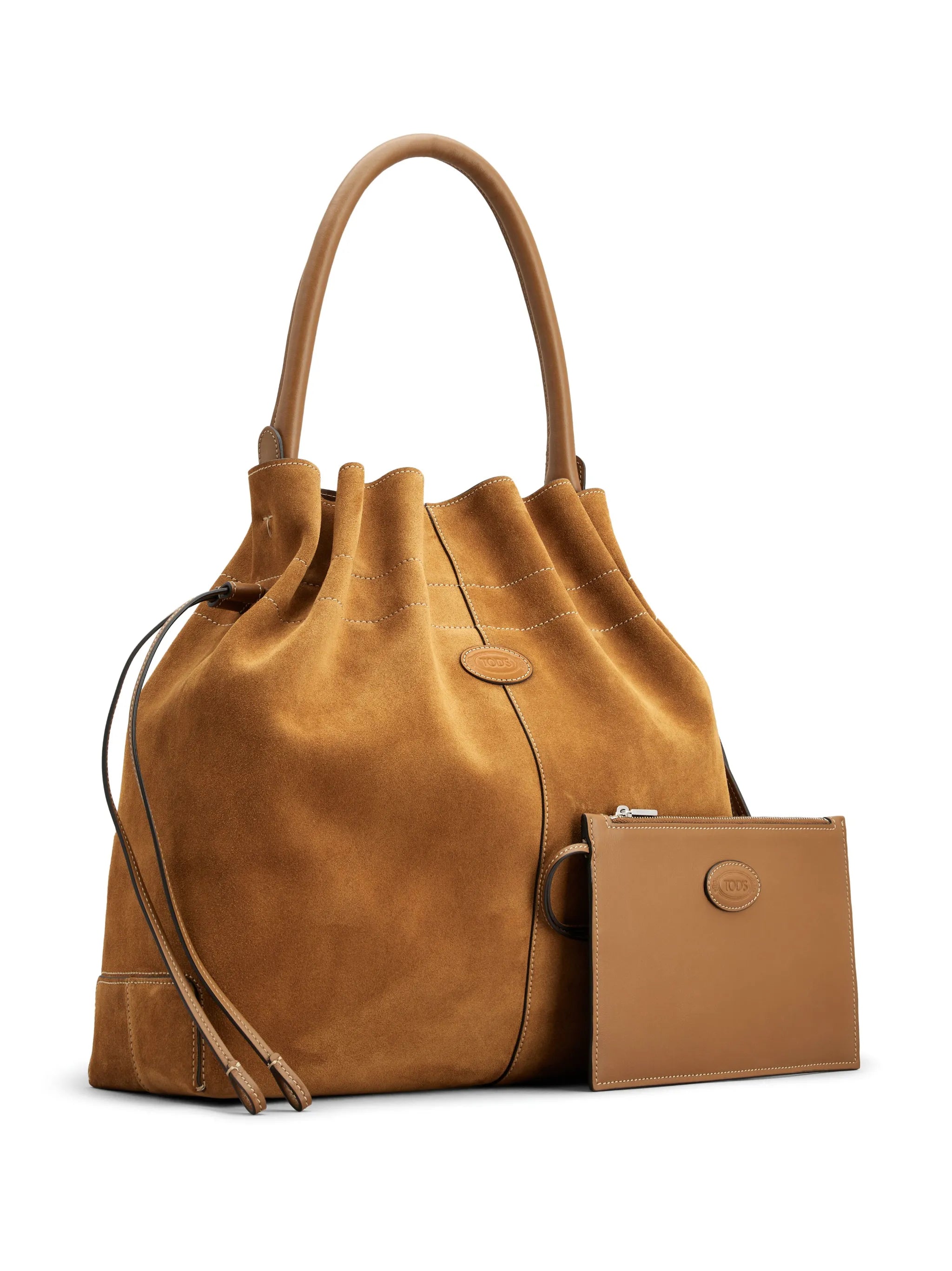 logo-patch suede bucket bag