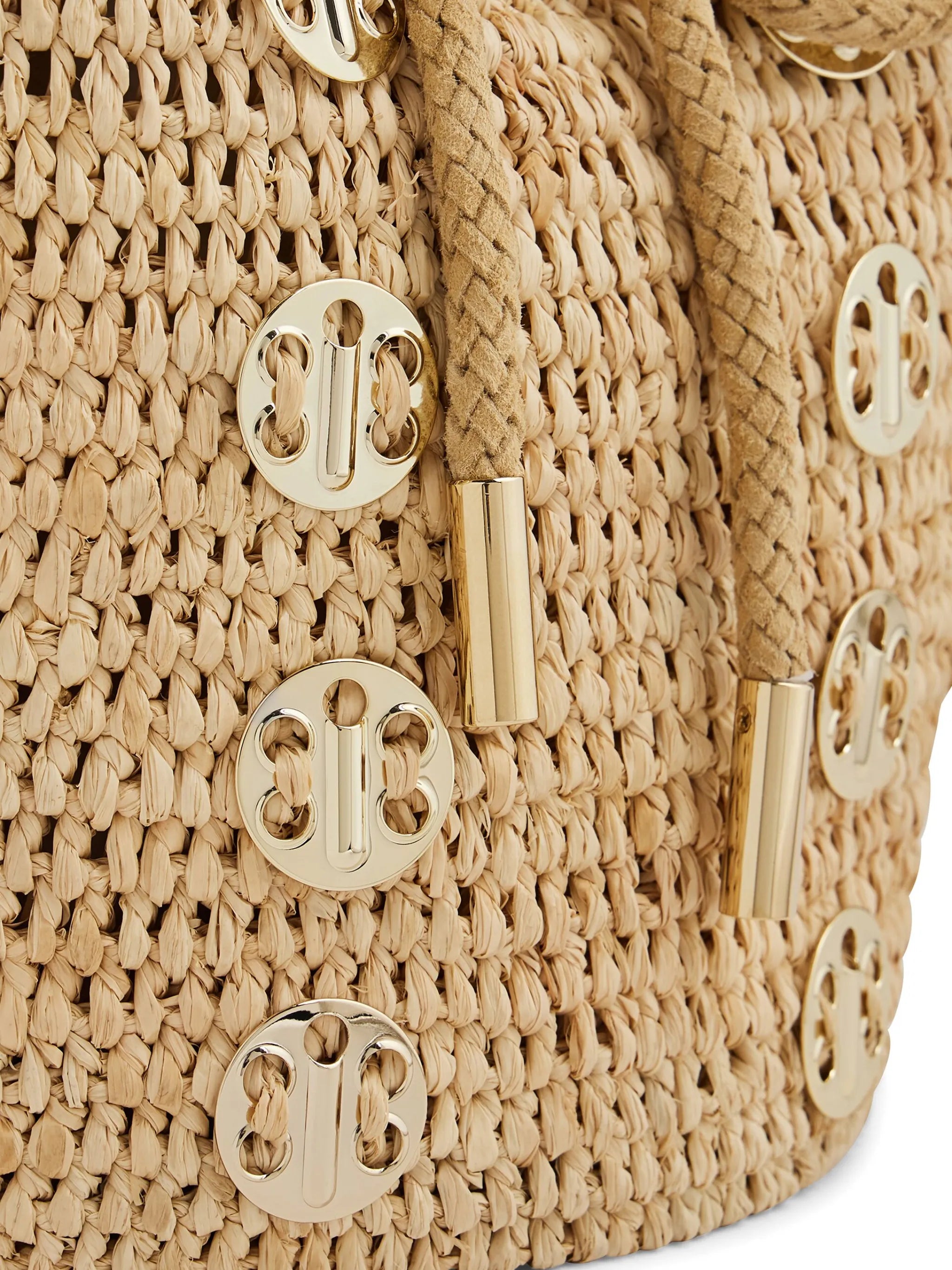 1969 embellished raffia bucket bag