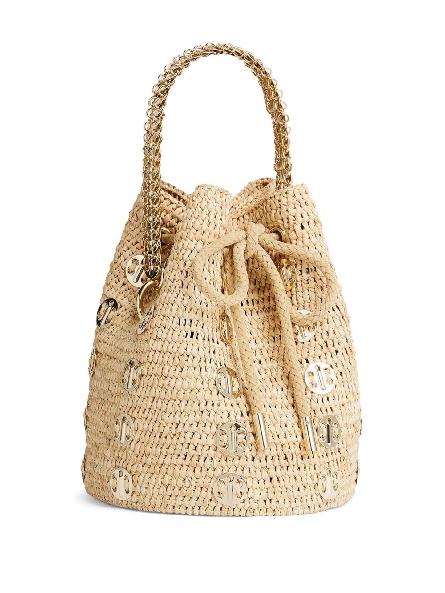 1969 embellished raffia bucket bag