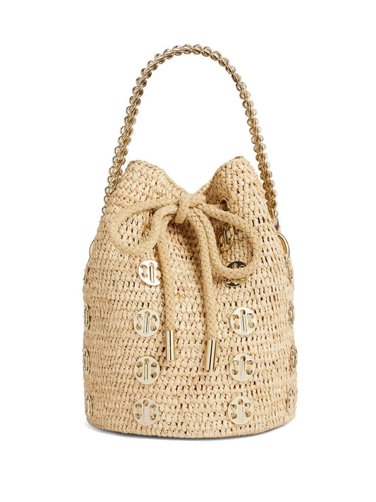 1969 embellished raffia bucket bag