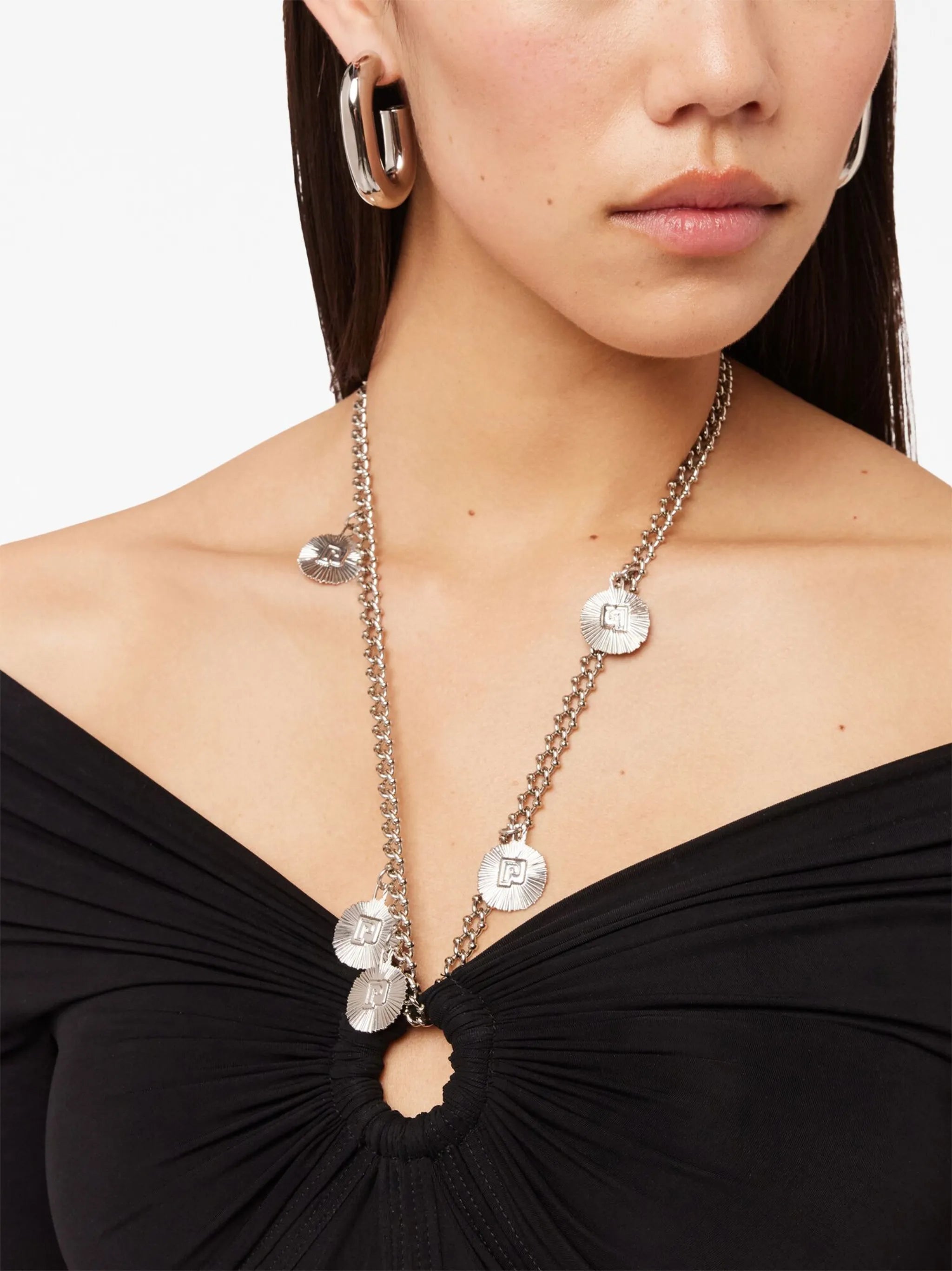 chain-detail draped long dress