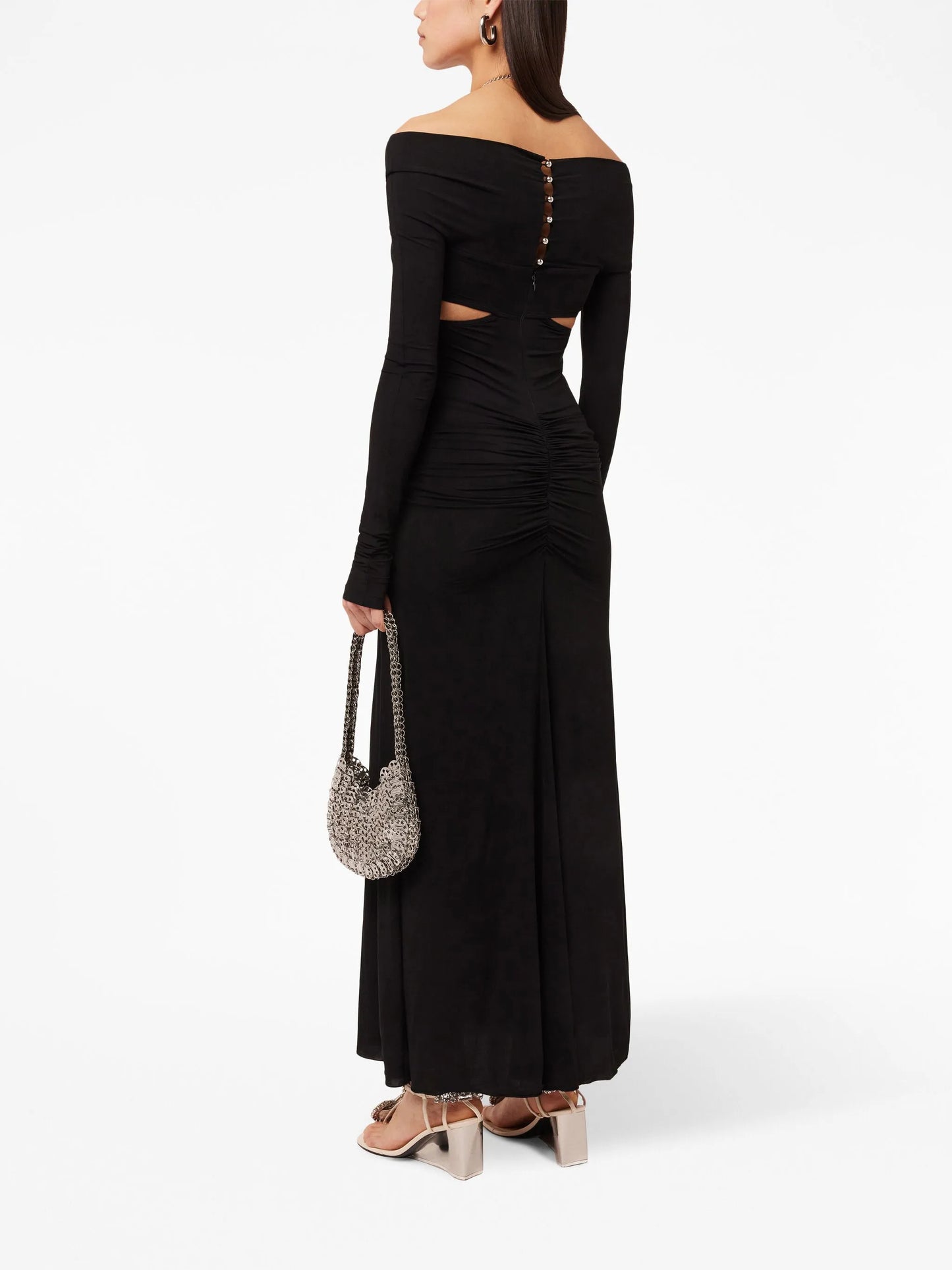 chain-detail draped long dress