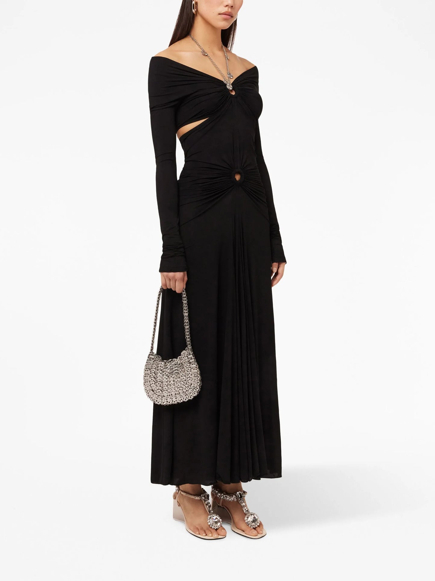 chain-detail draped long dress