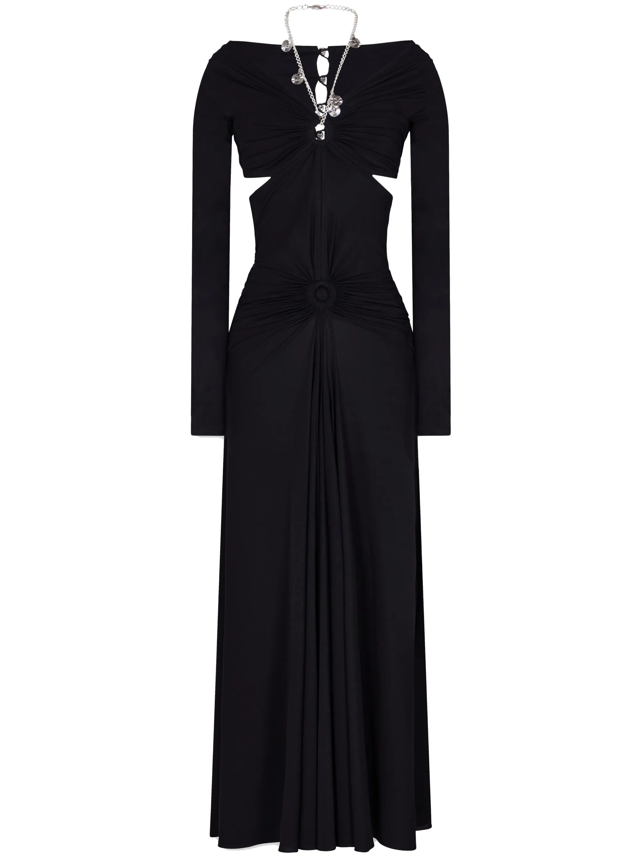 chain-detail draped long dress