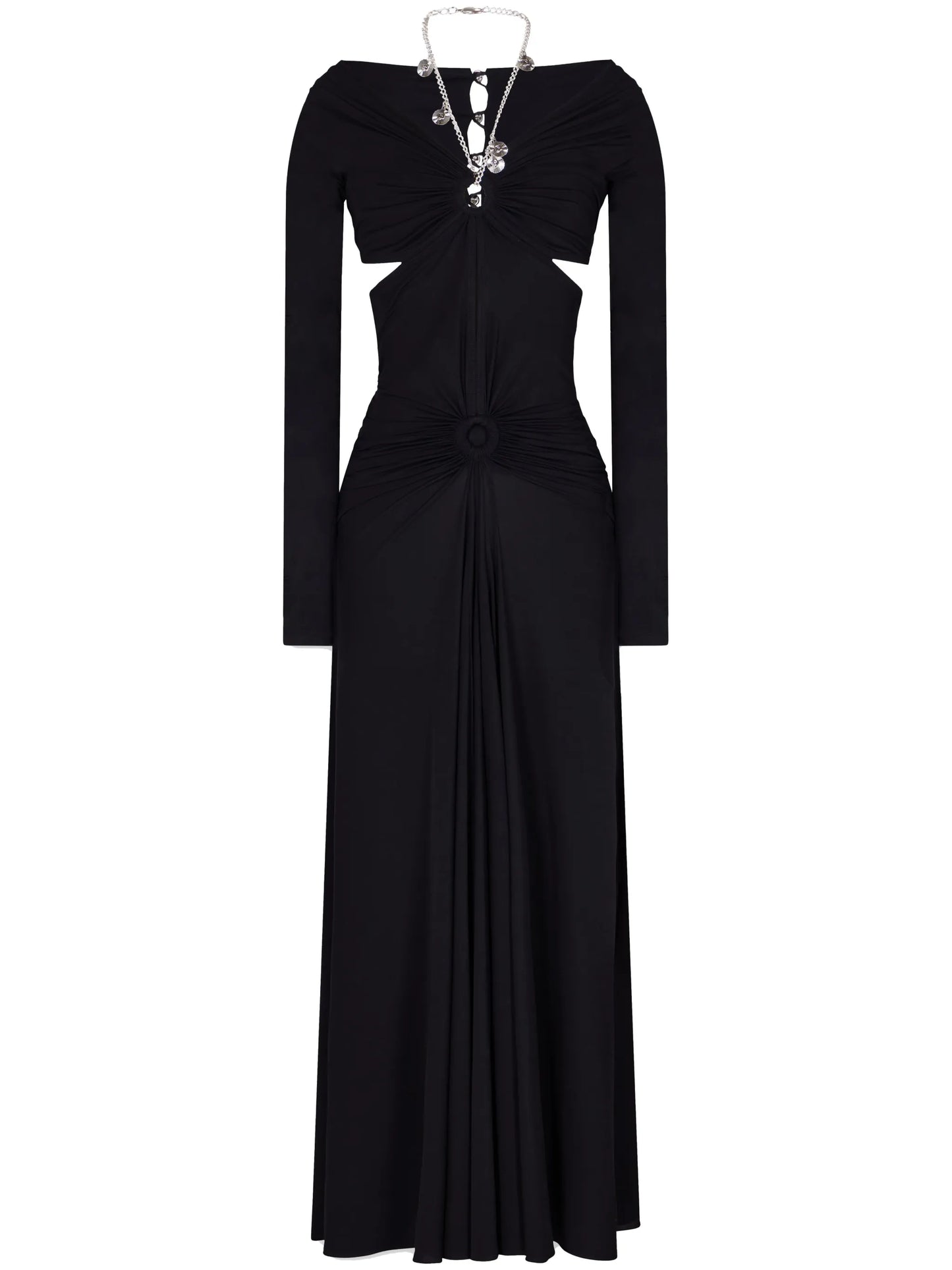 chain-detail draped long dress