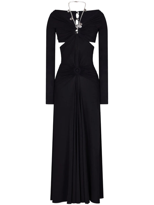 chain-detail draped long dress