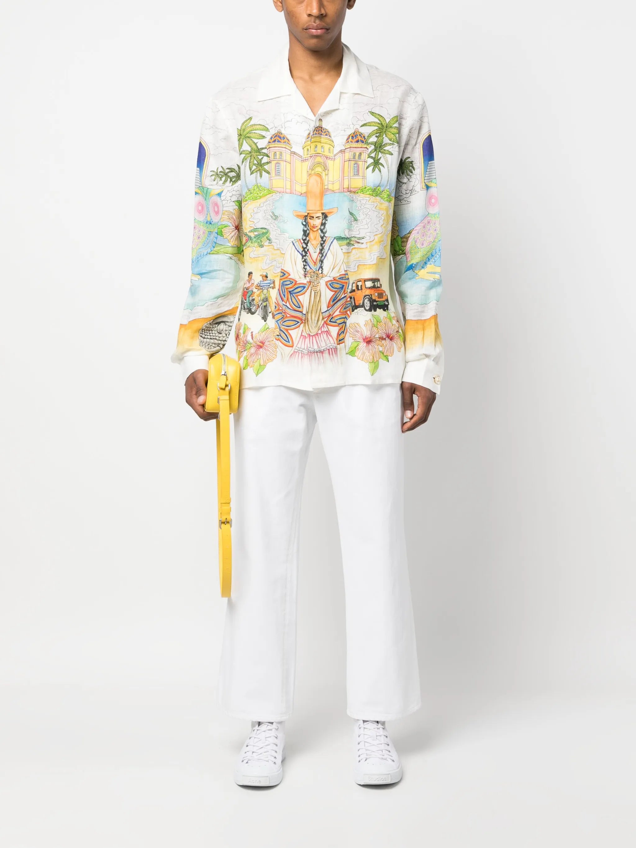 graphic-print linen shirt