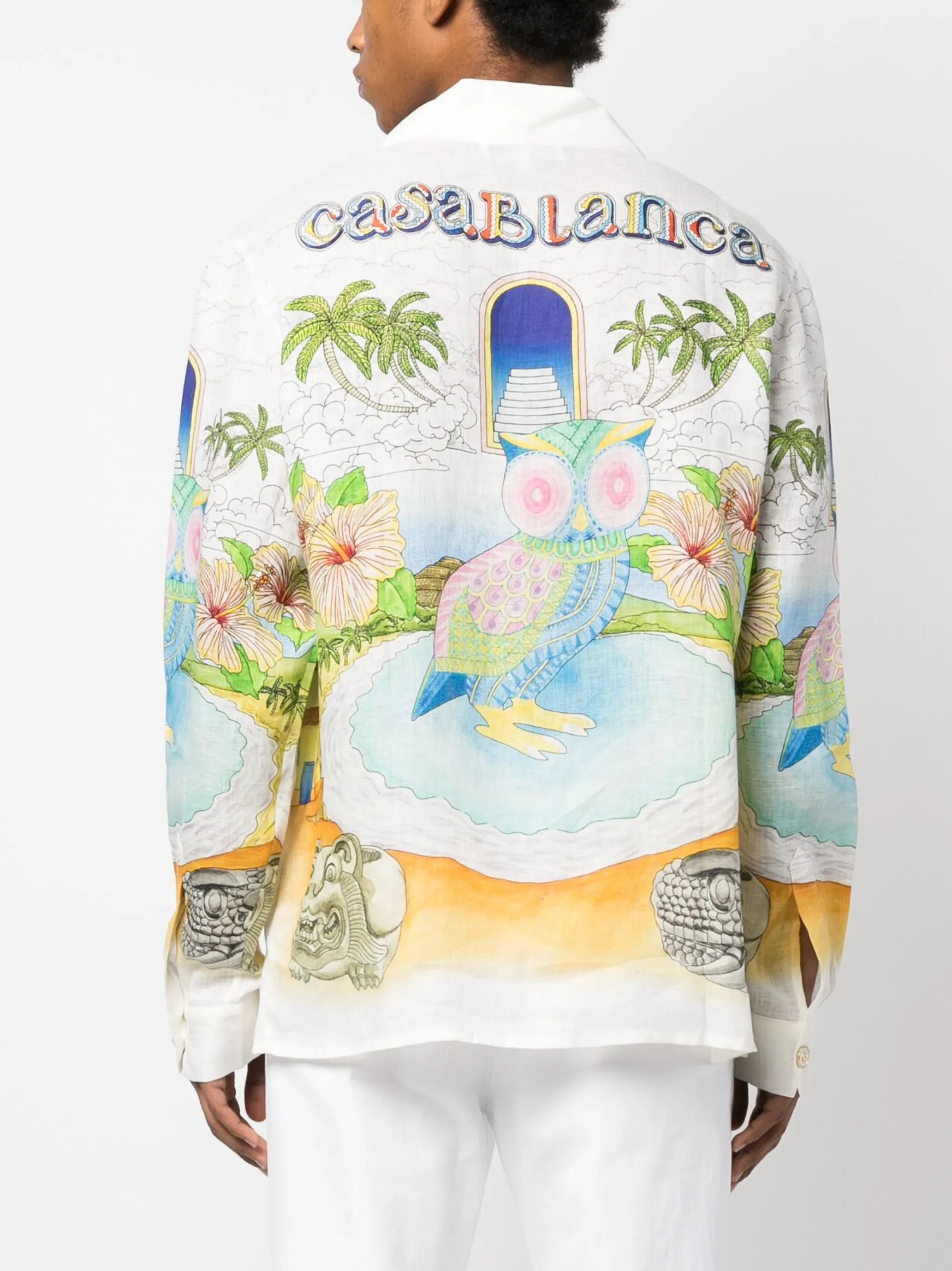 graphic-print linen shirt