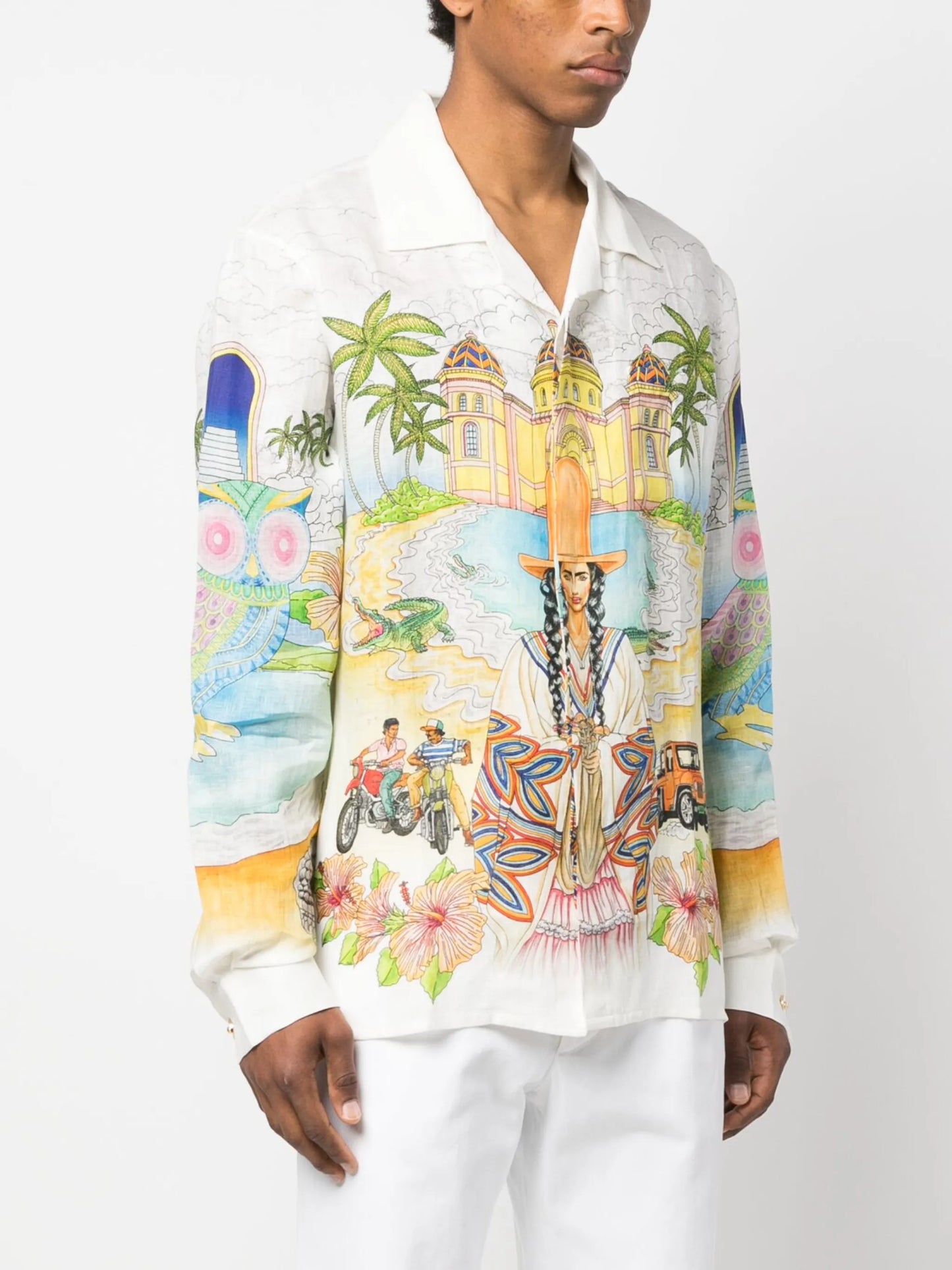 graphic-print linen shirt