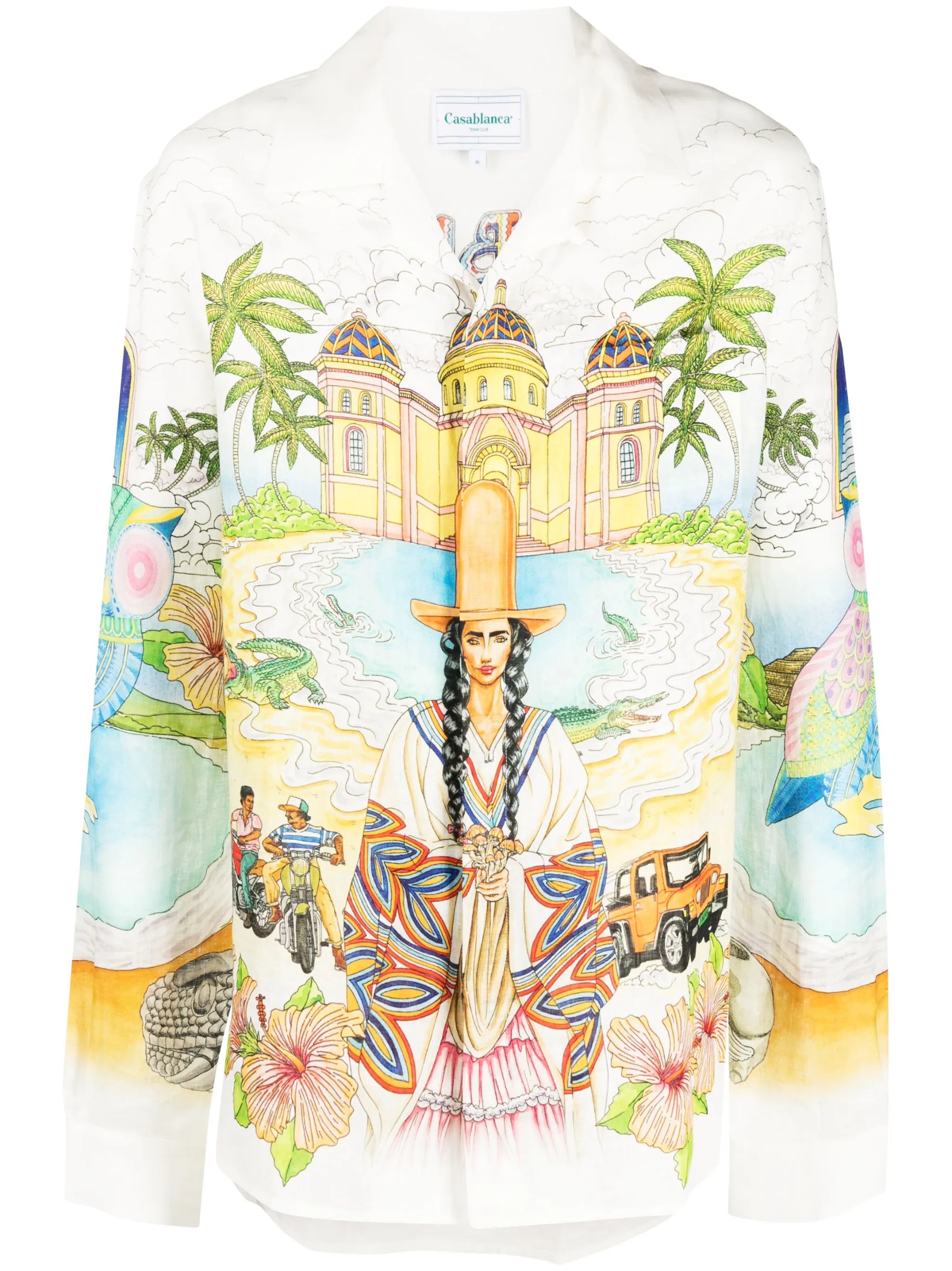 graphic-print linen shirt