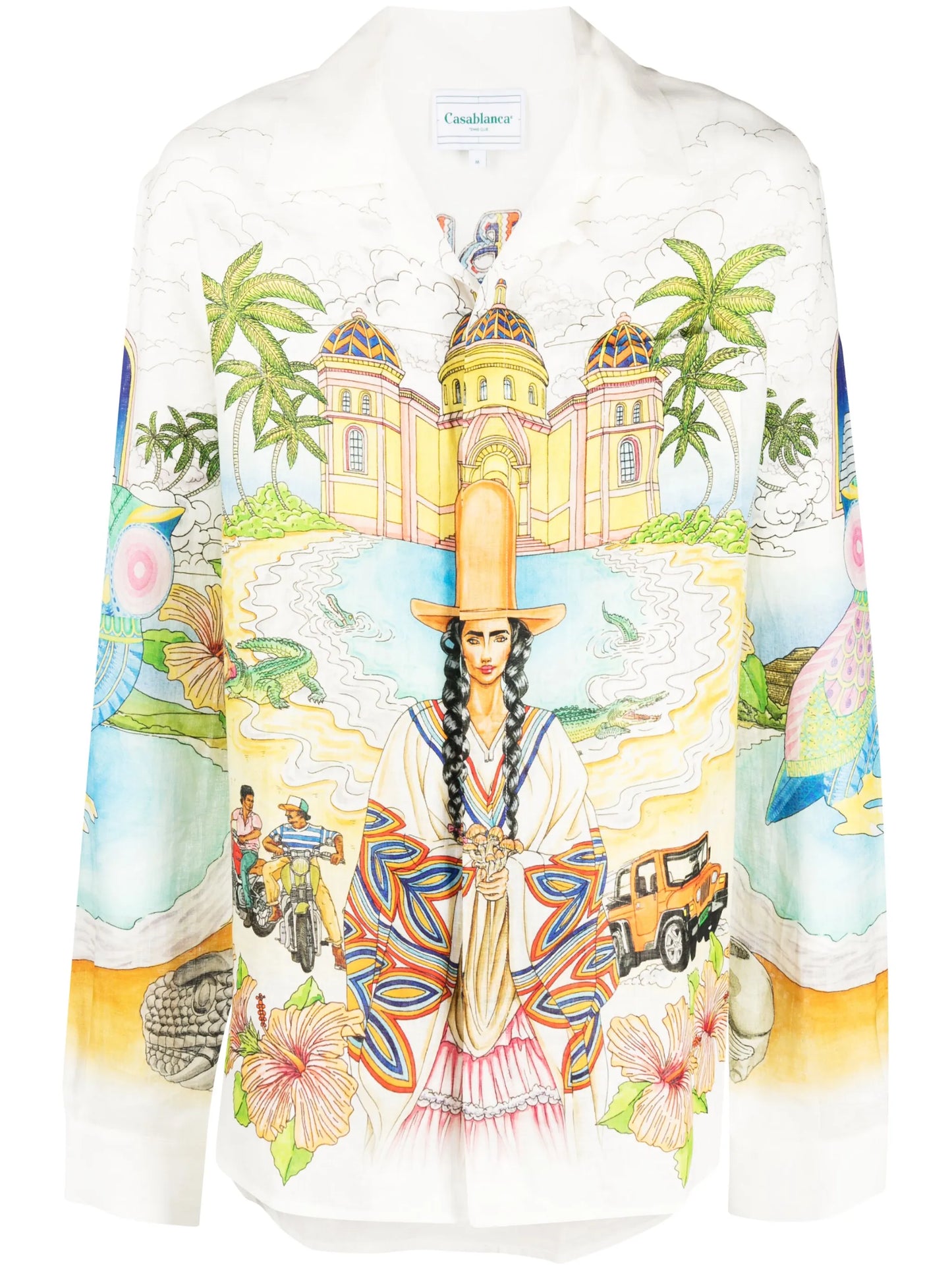 graphic-print linen shirt