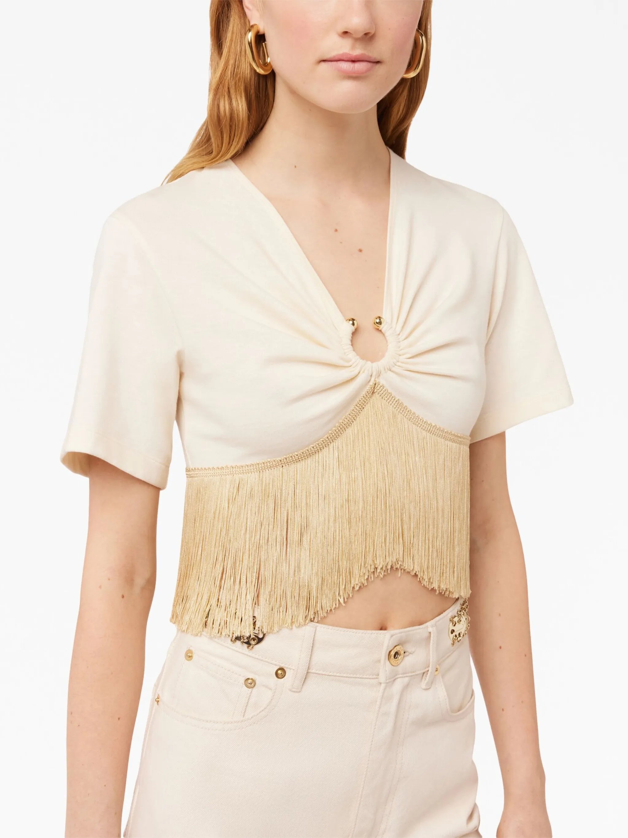 fringed-trimmed cropped T-shirt