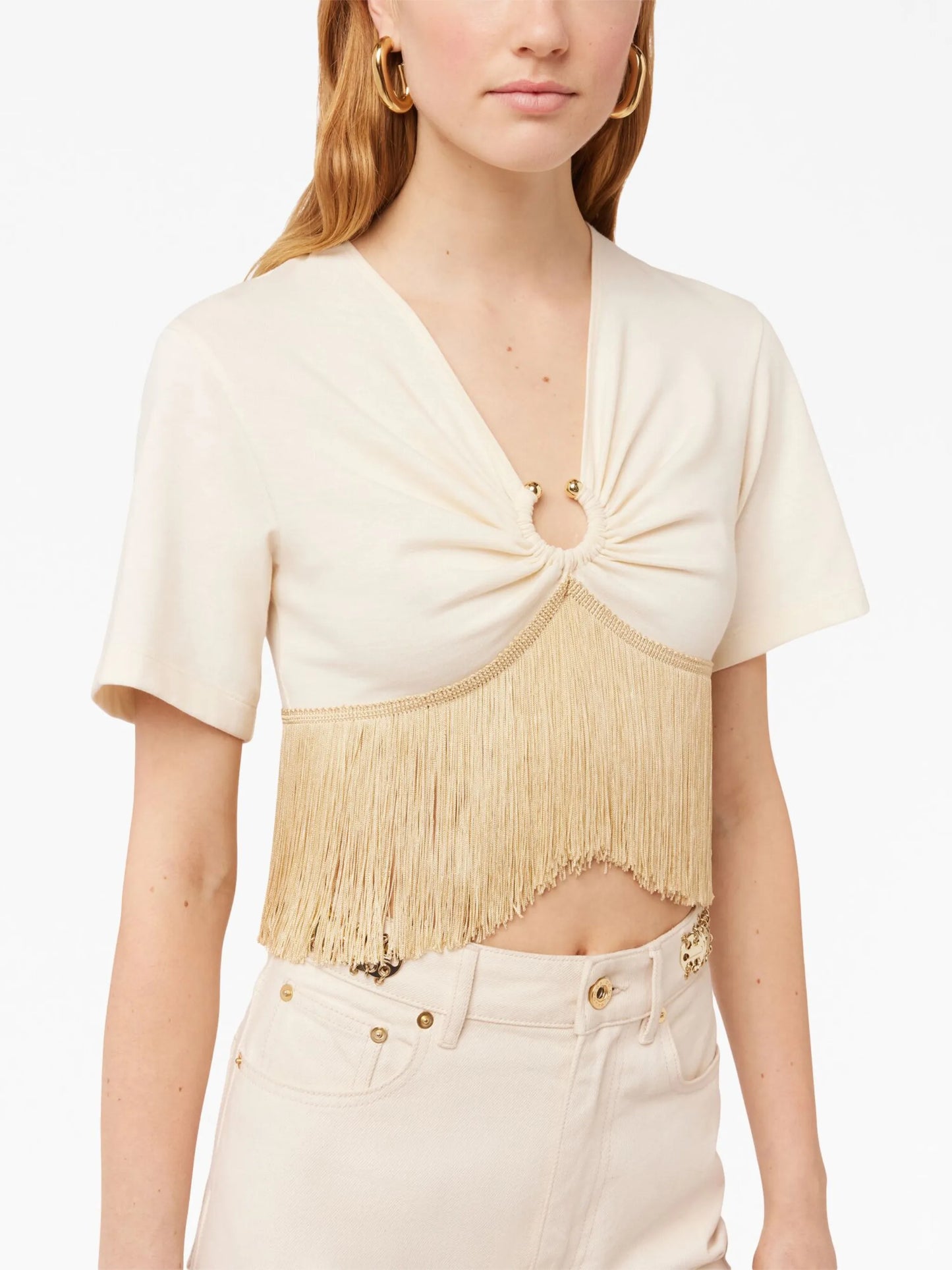 fringed-trimmed cropped T-shirt