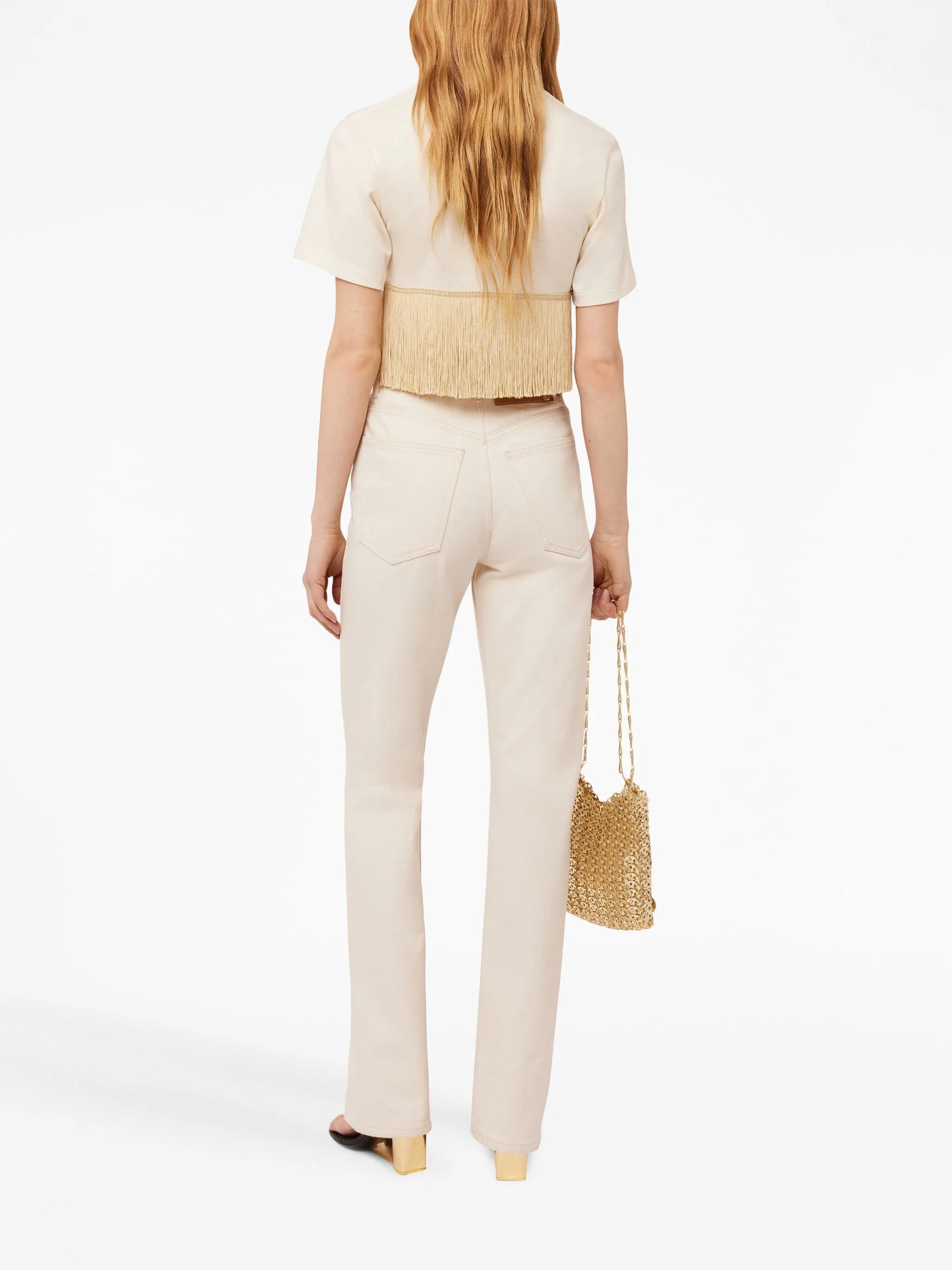 fringed-trimmed cropped T-shirt