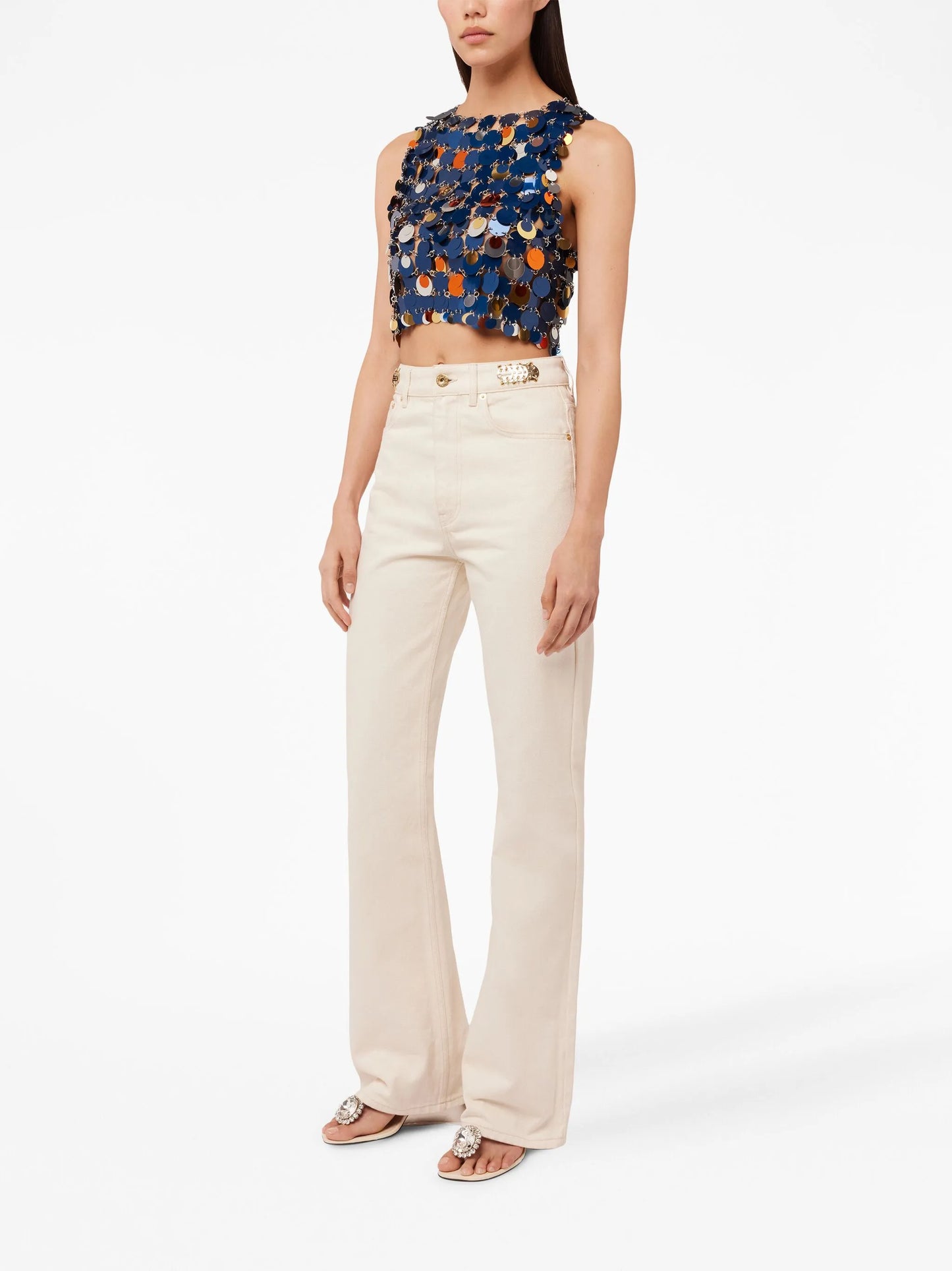 Disc-embellished straight-leg trousers