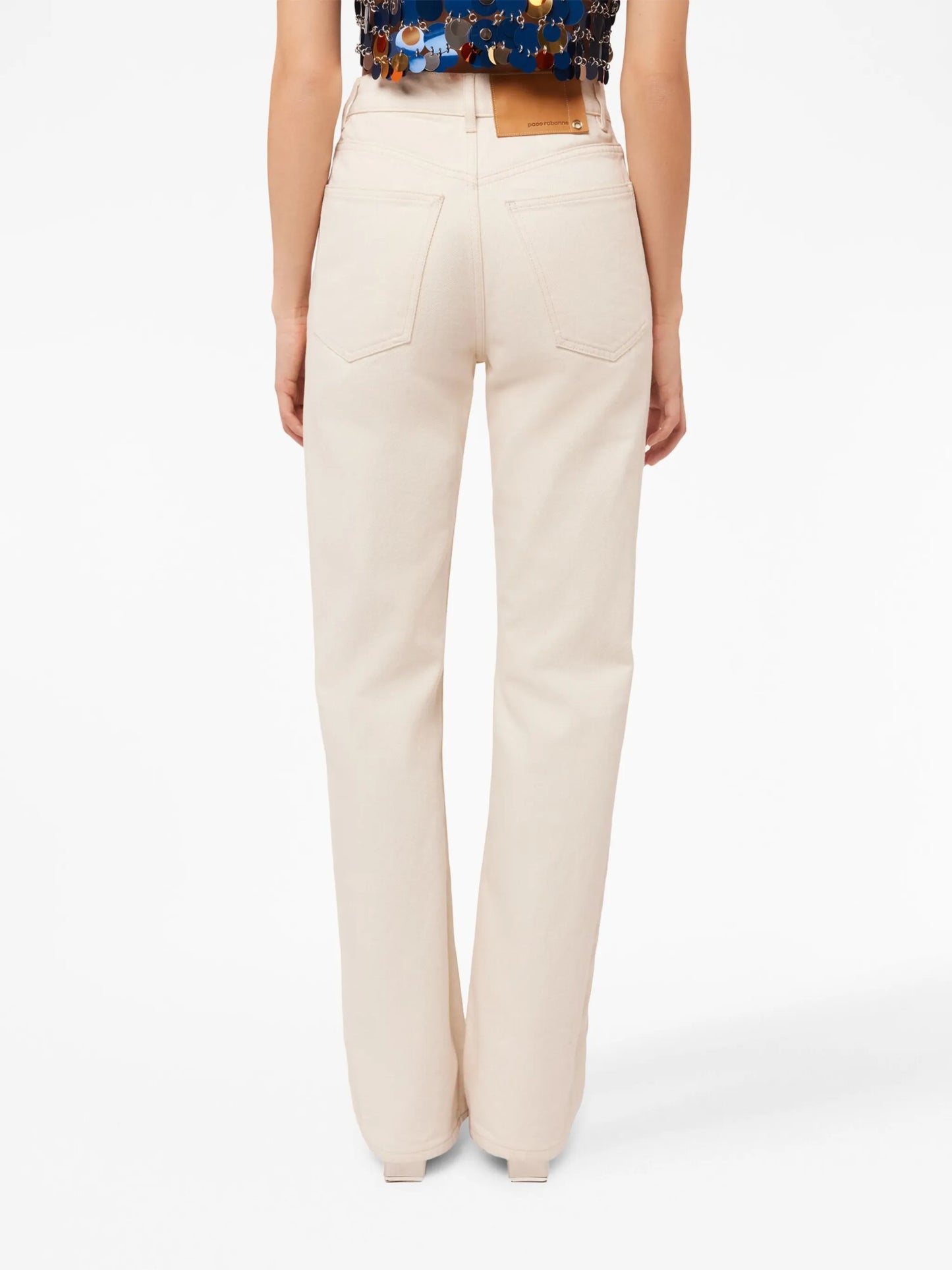 Disc-embellished straight-leg trousers