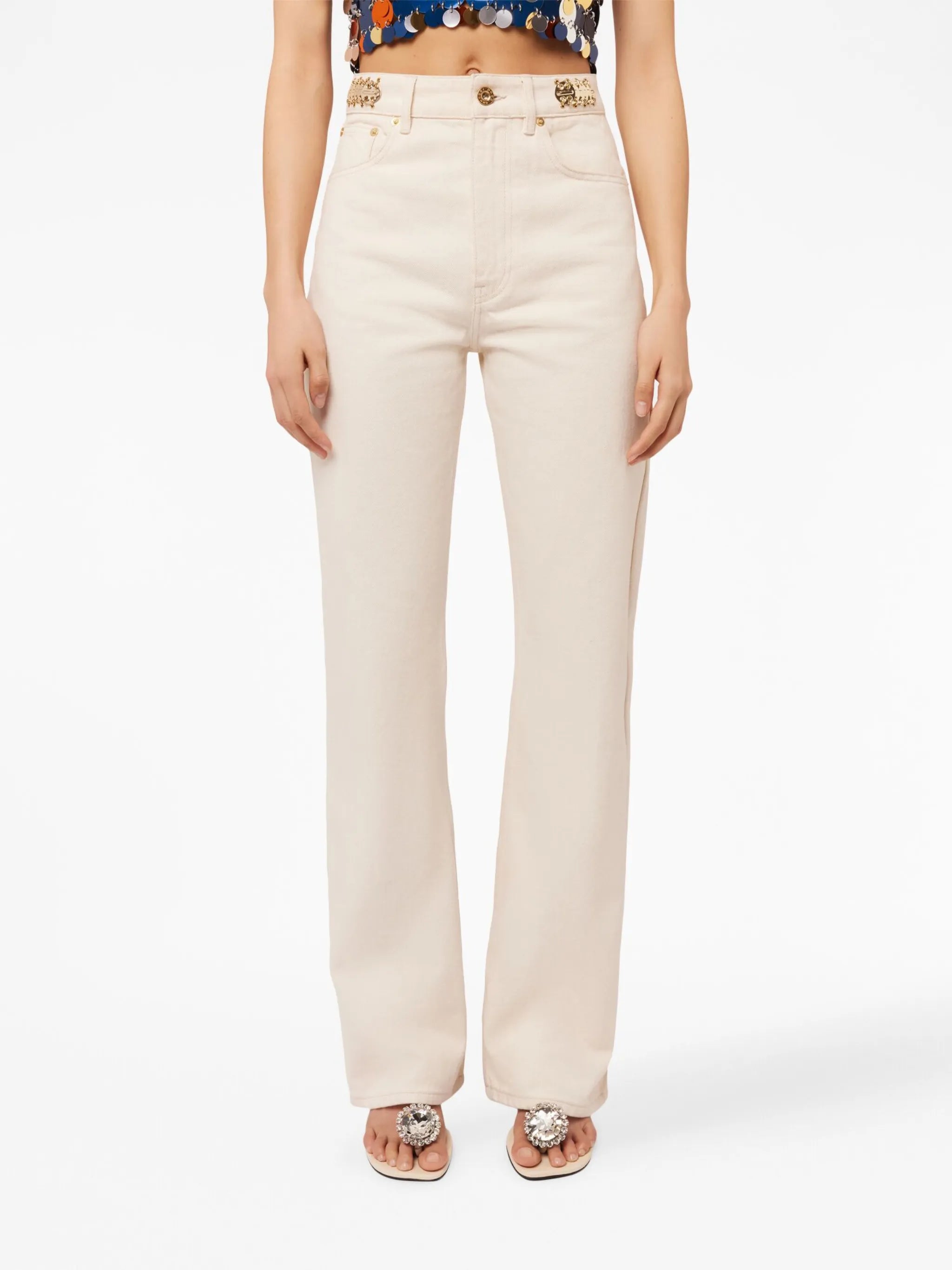 Disc-embellished straight-leg trousers
