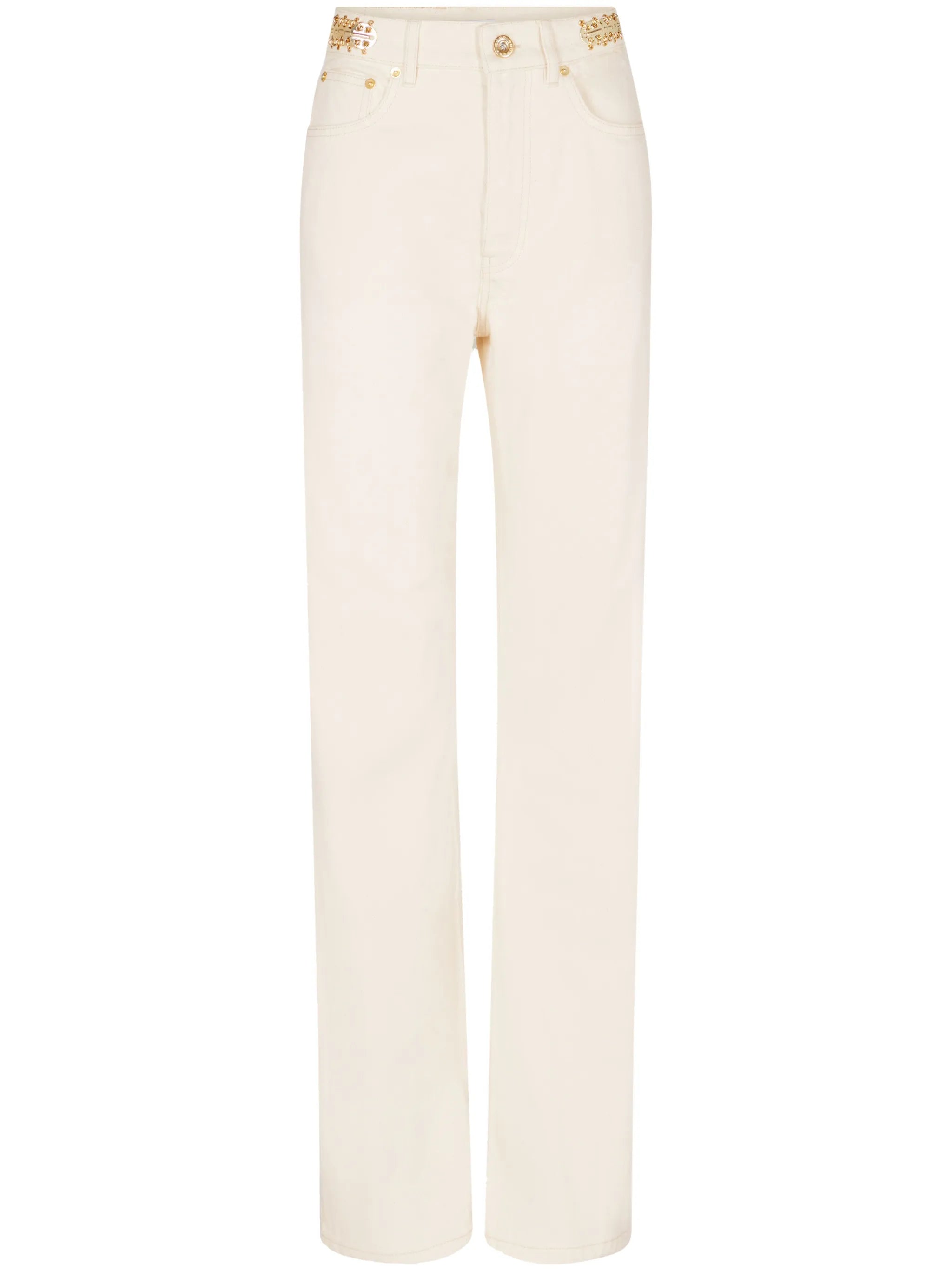 Disc-embellished straight-leg trousers
