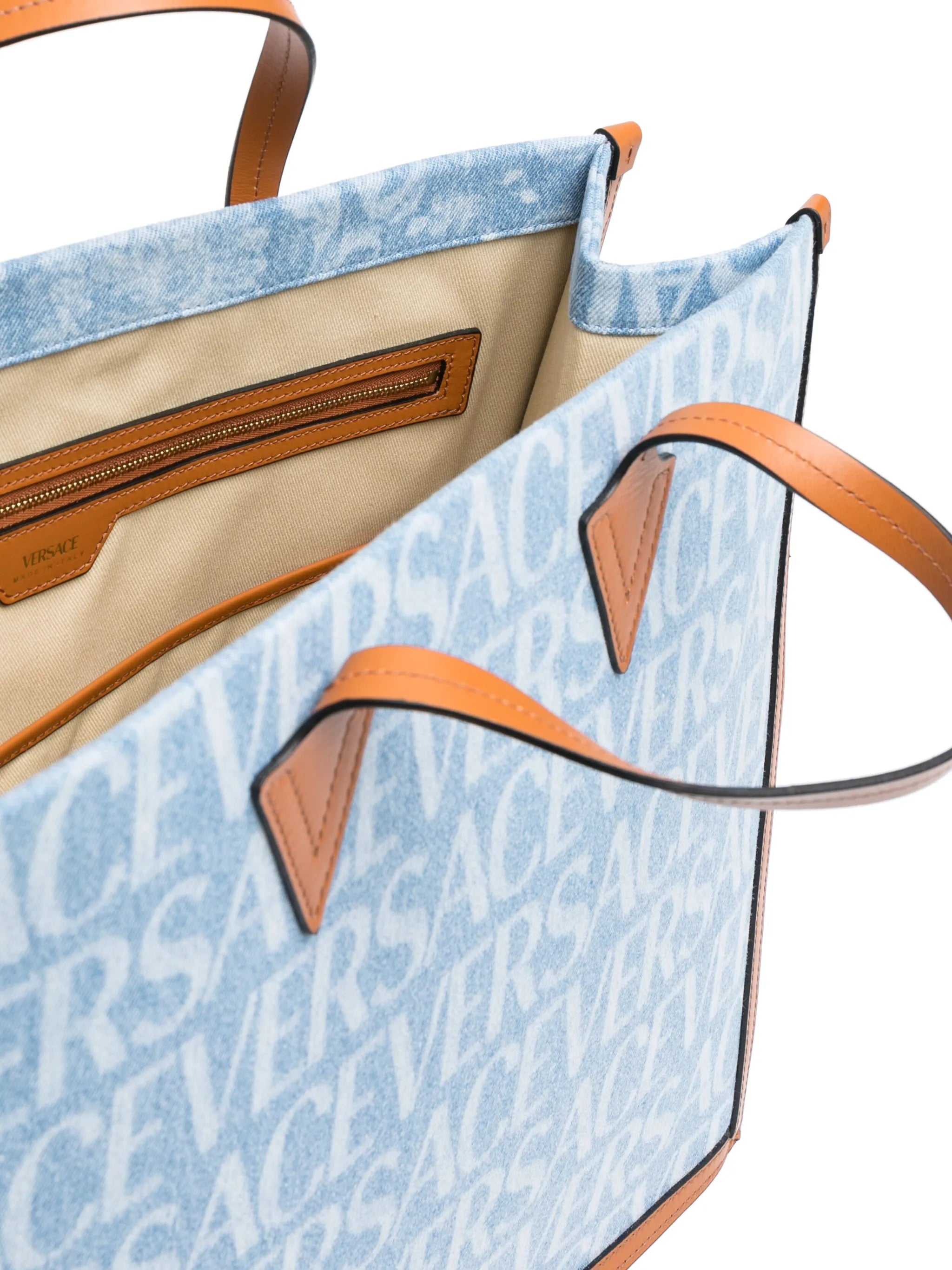 Versace Allover denim tote bag