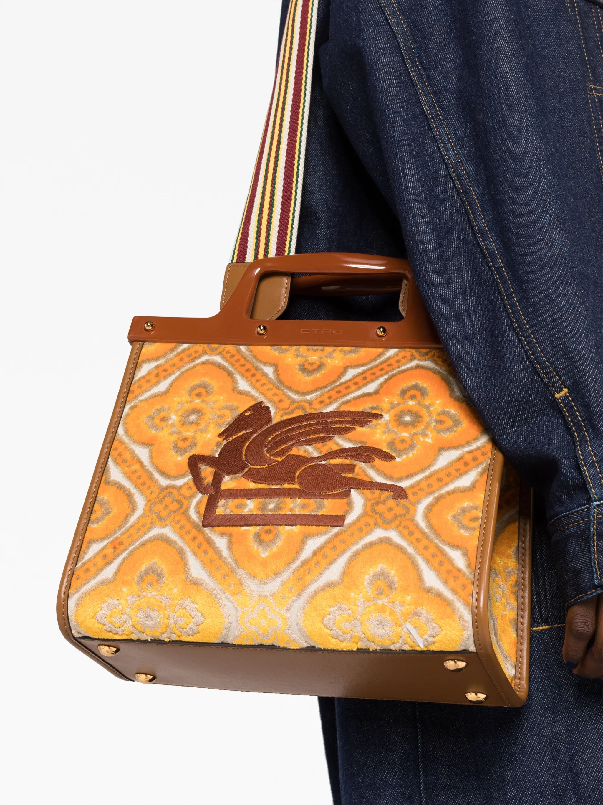 logo-embroidered jacquard tote bag